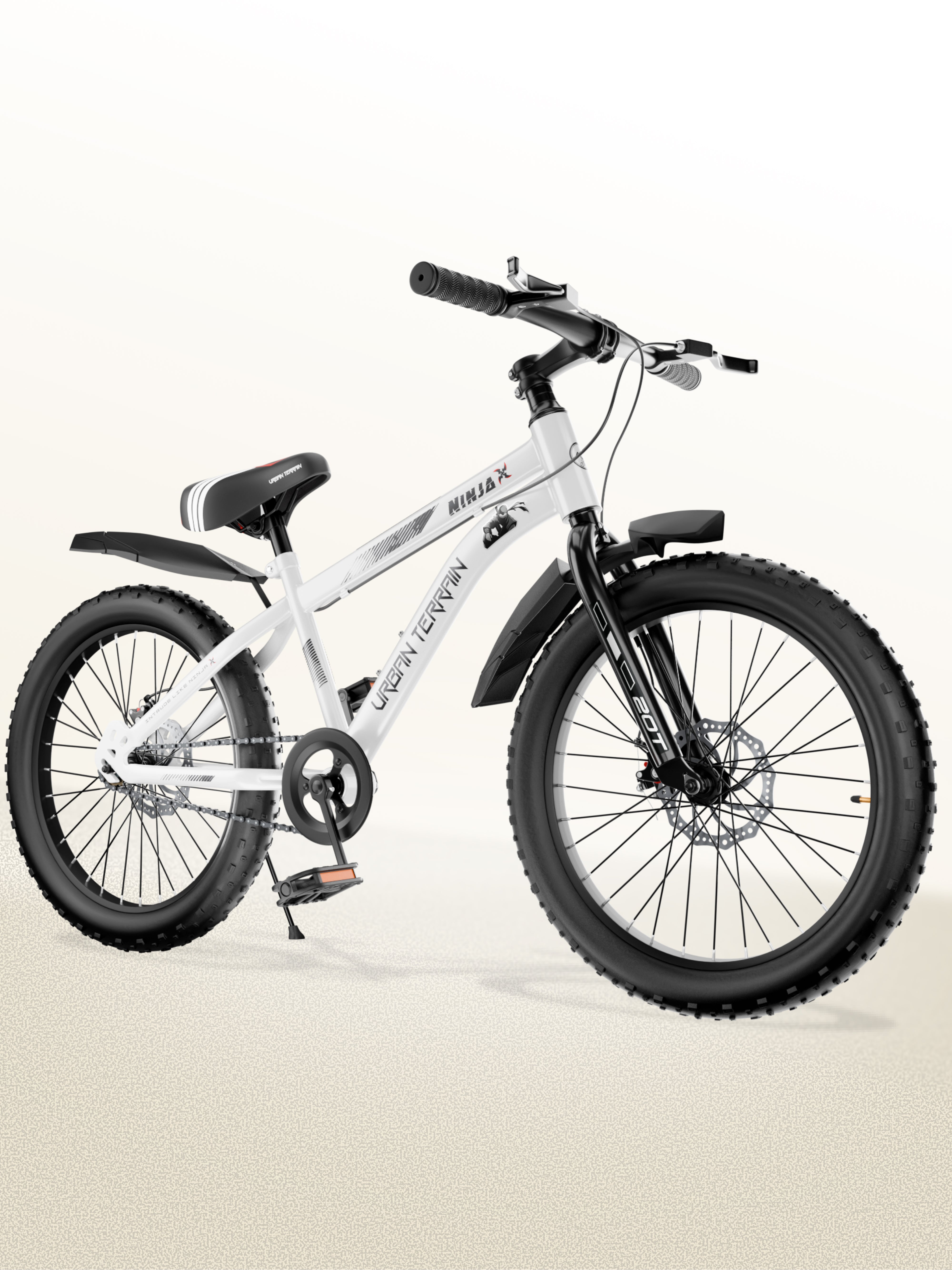 Urban Terrain Ninja X 20T Fat Tire Kids Bicycle with Dual disc brakes, White