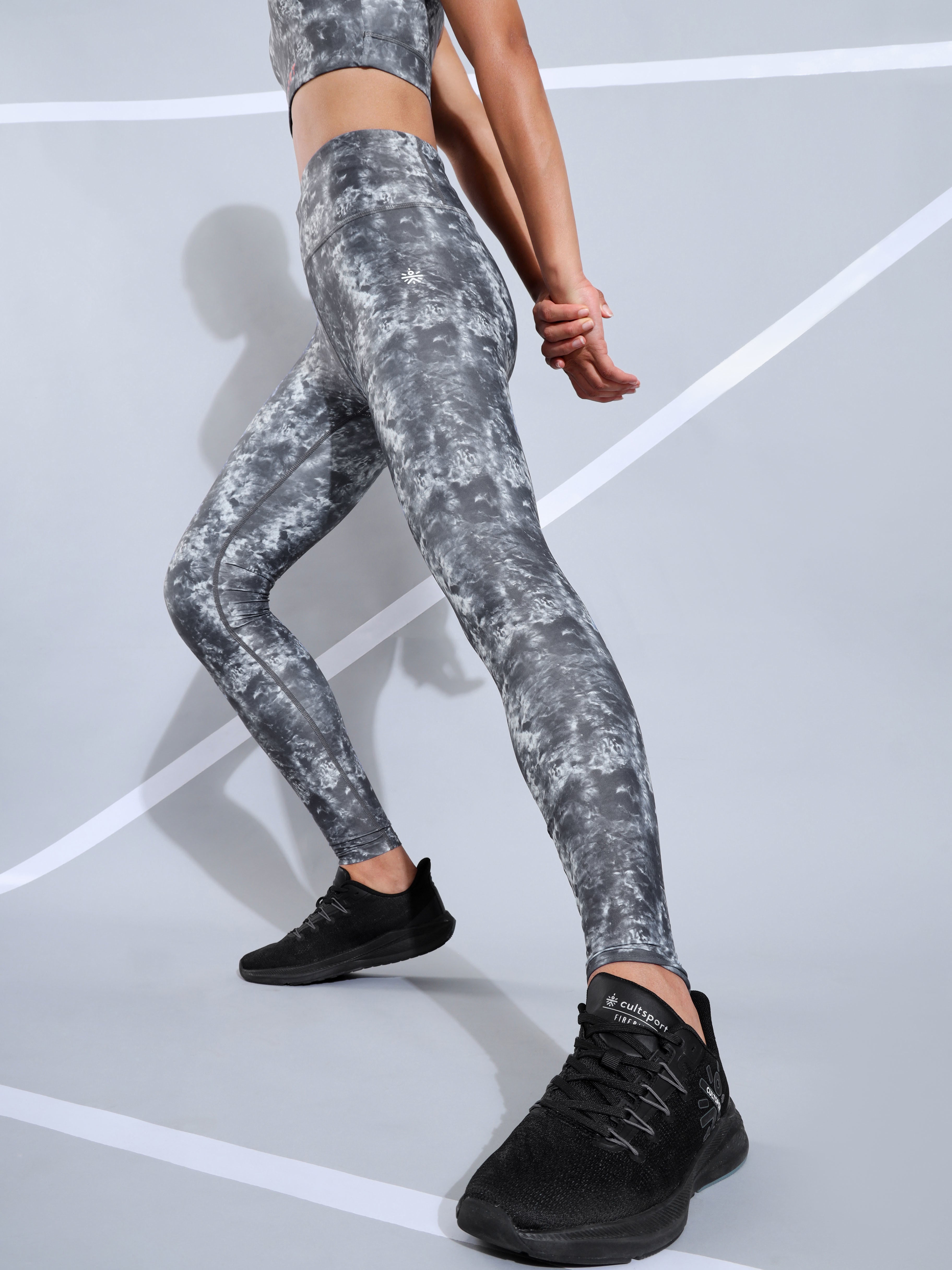 Grey All Over Print Absolute Fit Tights with Back Pocket