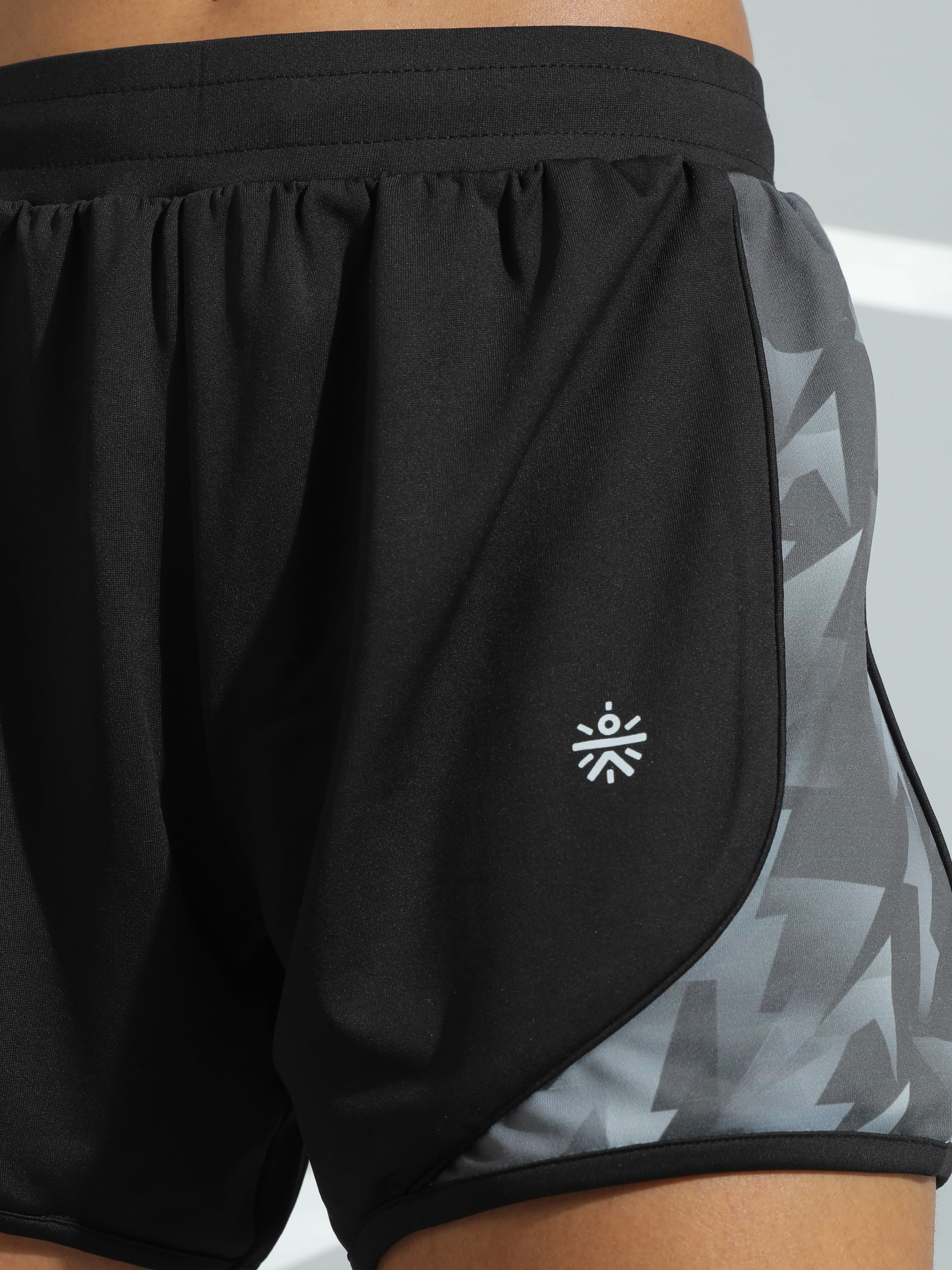 Women's Black Tonal Print Active Shorts