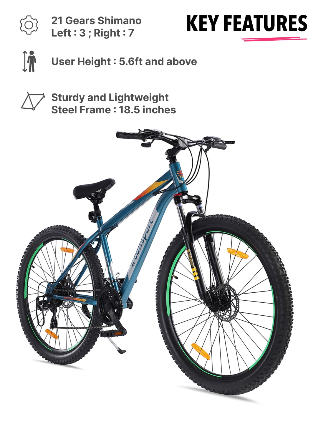 Hemis Steel 21 Speed Shimano Gear 29 inch Mountain Cycle, Dual Disc Brake, Front Suspension, Double Wall Rim, Blue