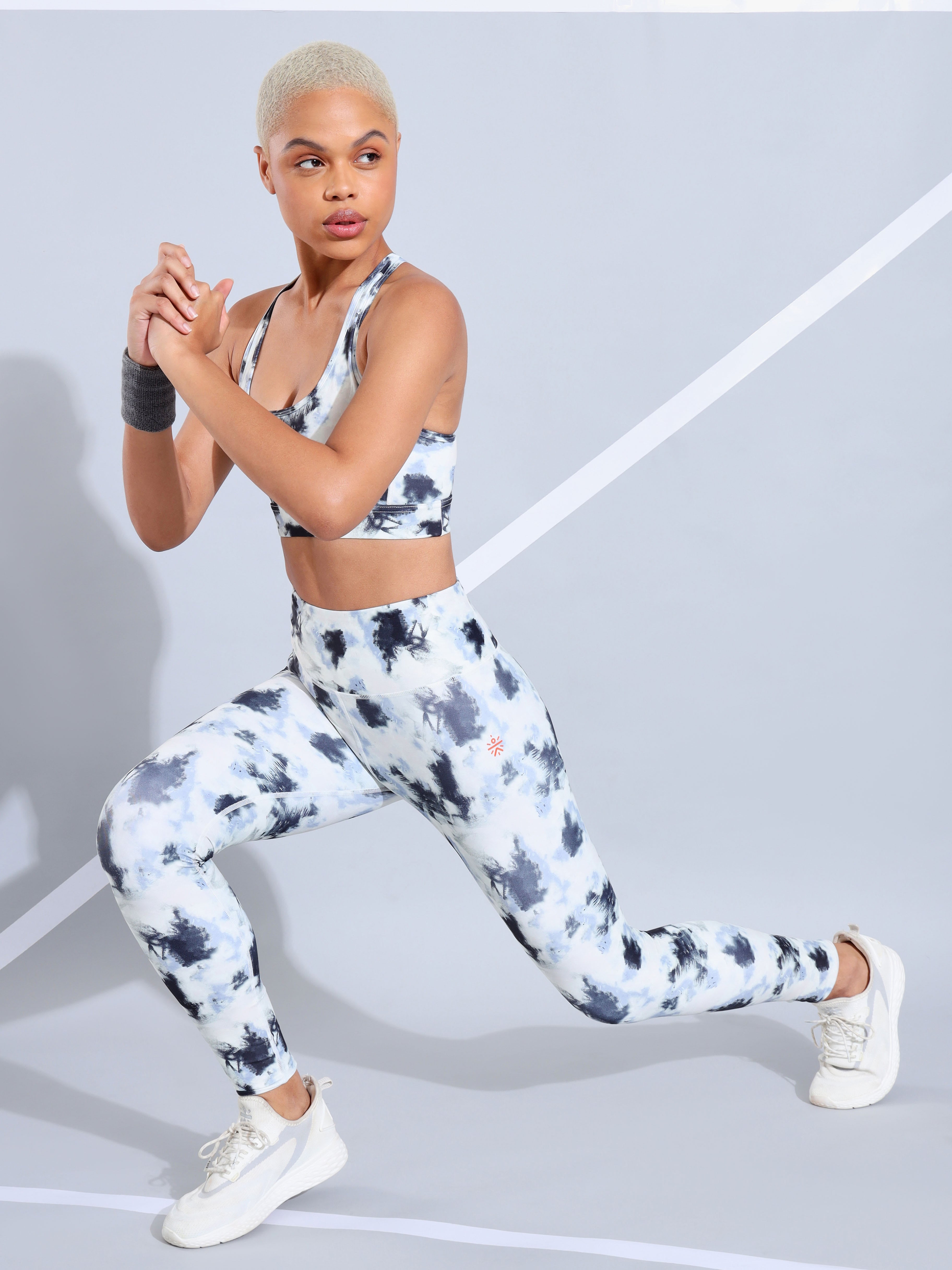 Abstract Print Medium Impact Criss Cross Sports Bra