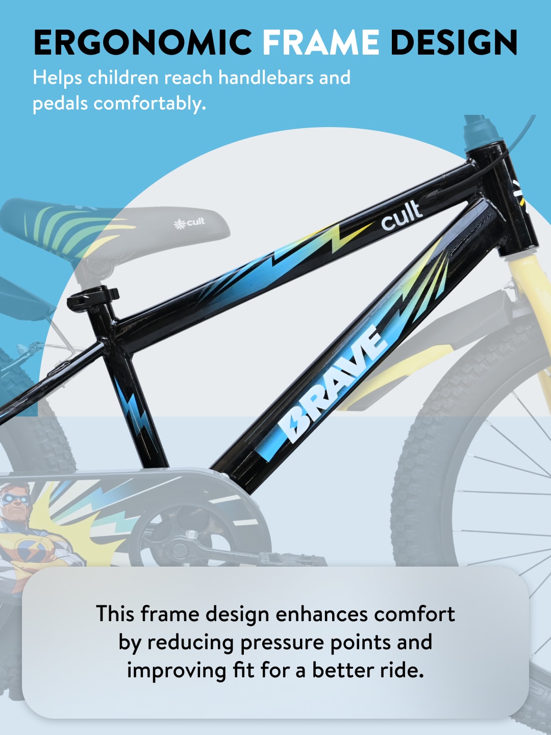 Brave 20T Black Steel Kids Bike with Single Wall Rim, Rigid Fork and Free Trainer Sessions and Cycling Event