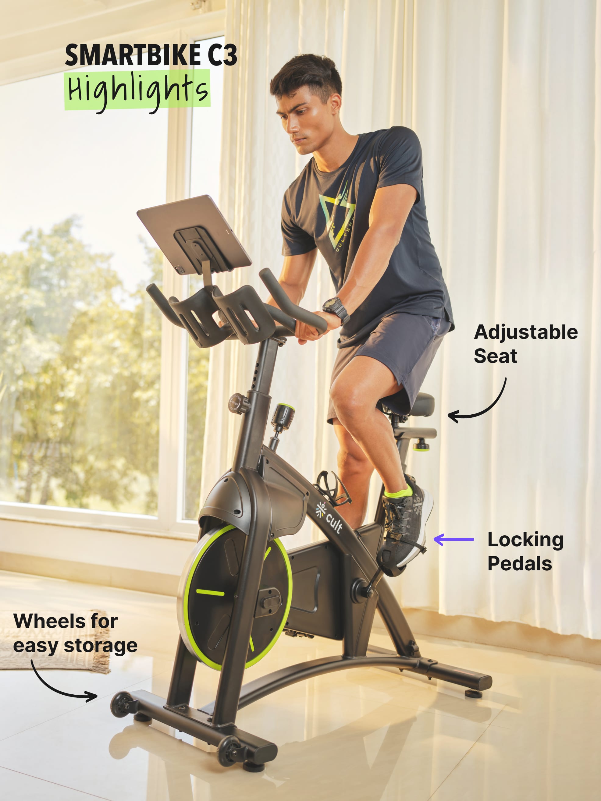 C3, NoiseFree Spin Bike Flywheel- 14kg, Max weight- 150 kg, Resistance Mechanism - Magnetic (with 6 months extended warranty)