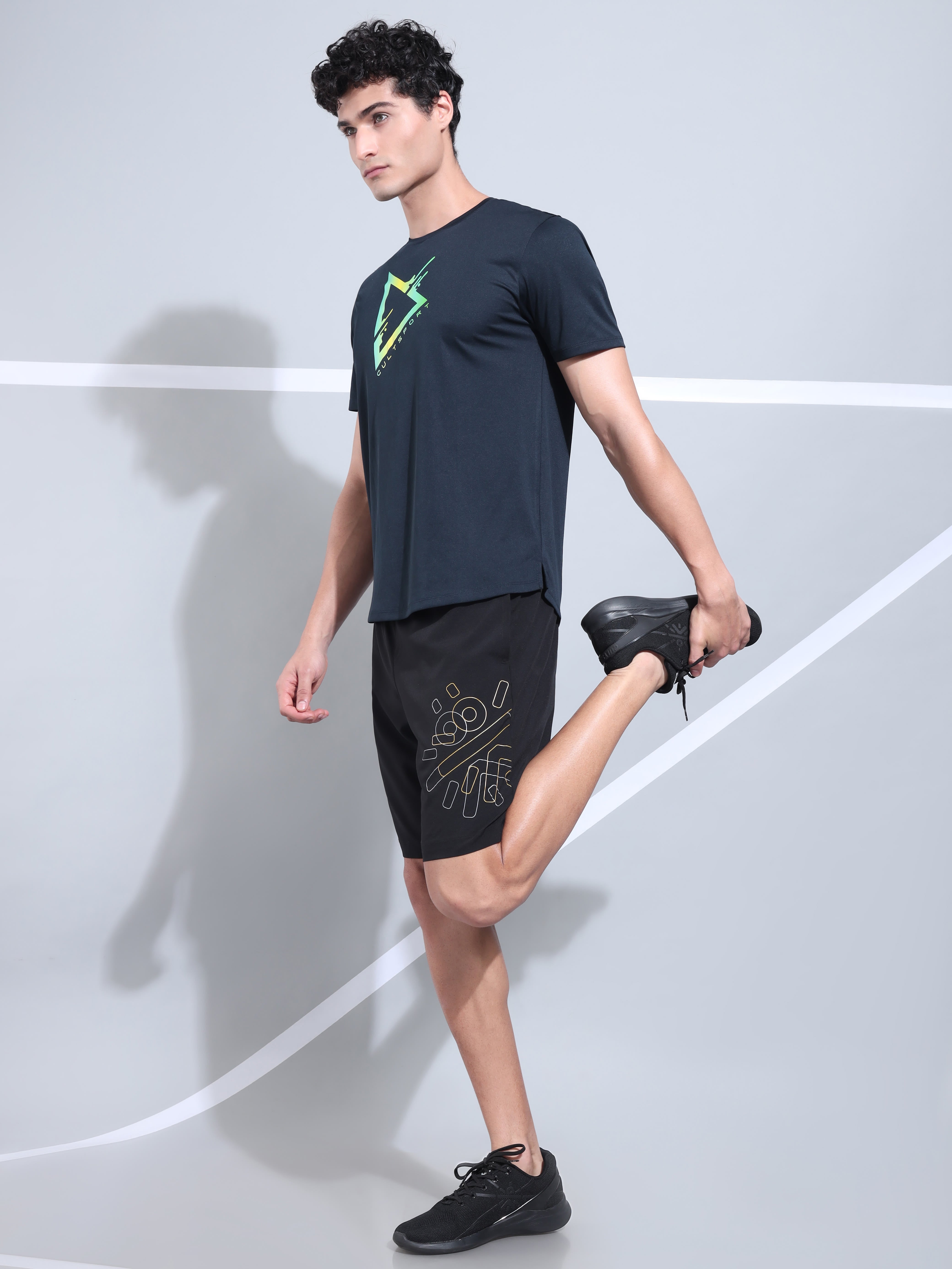 Solid Performance Shorts with Logo Print