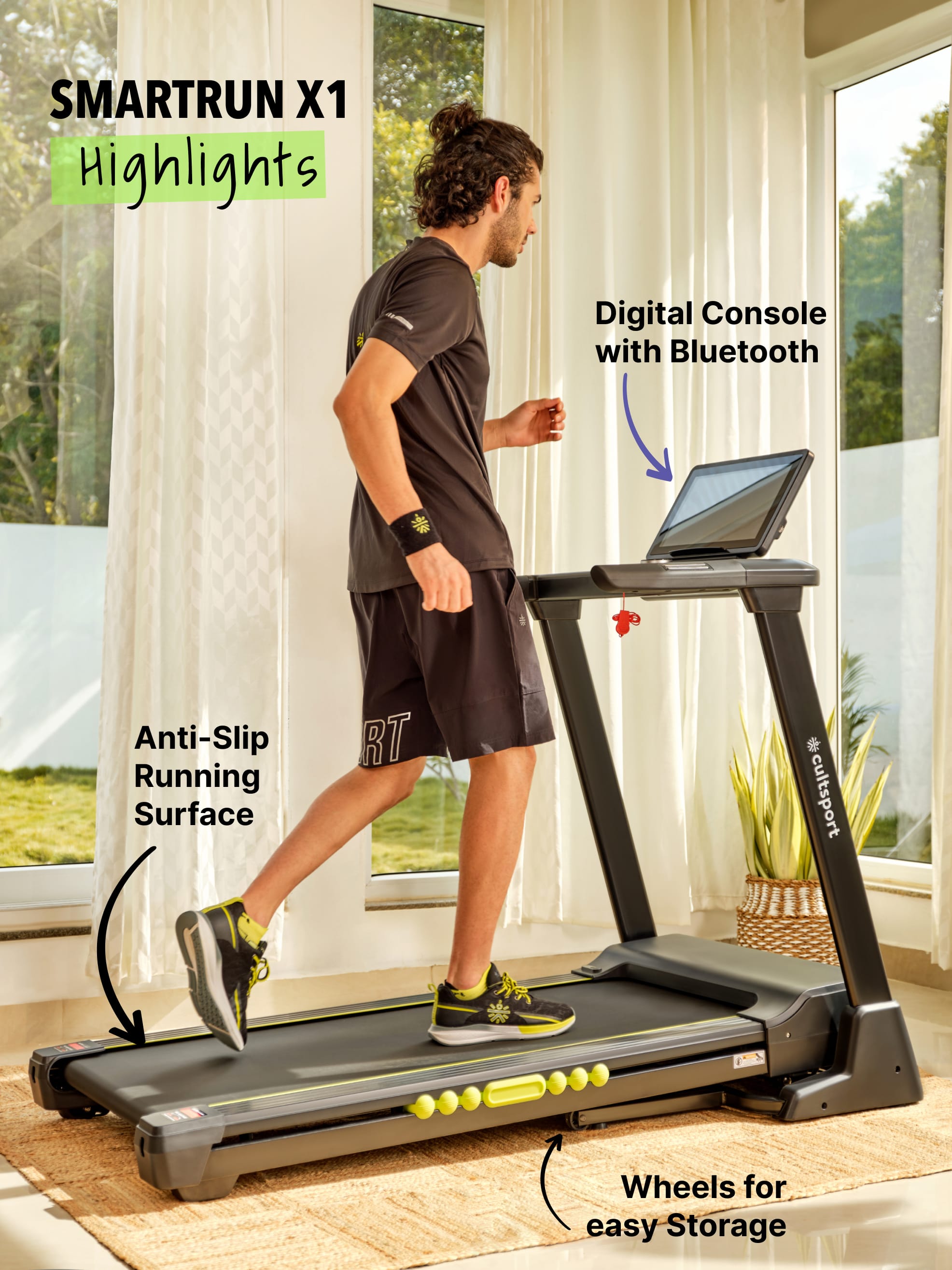 SmartRUN X1, Touch screen LCD interactive screen treadmill, 2HP Motor, Foldable, Compact, Bluetooth enabled, Home workouts (with 6 months extended warranty)