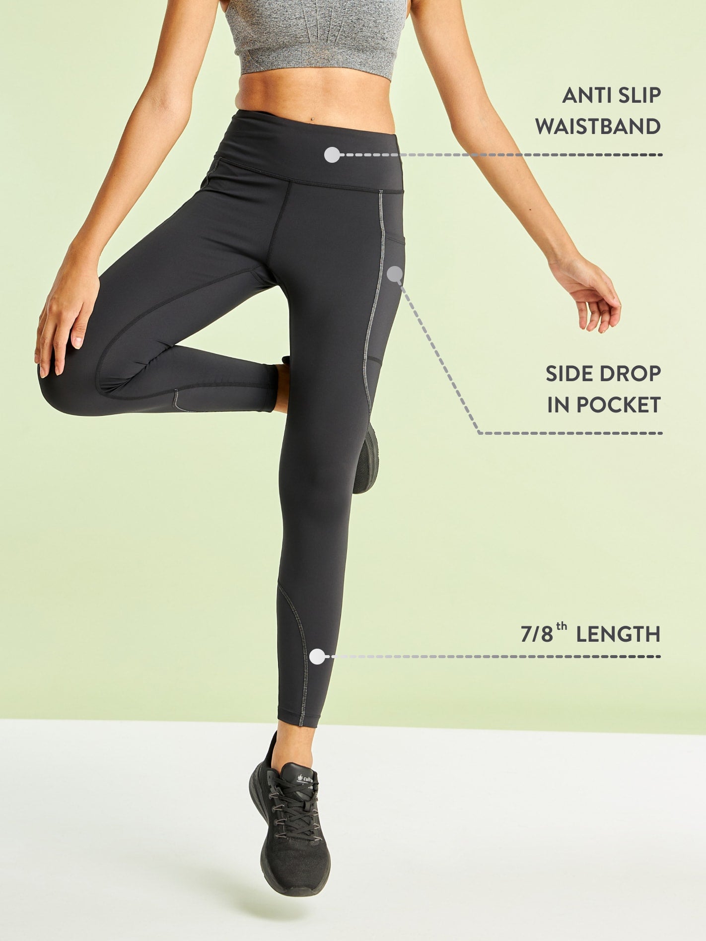 Black Panelled High Waist Running Tights