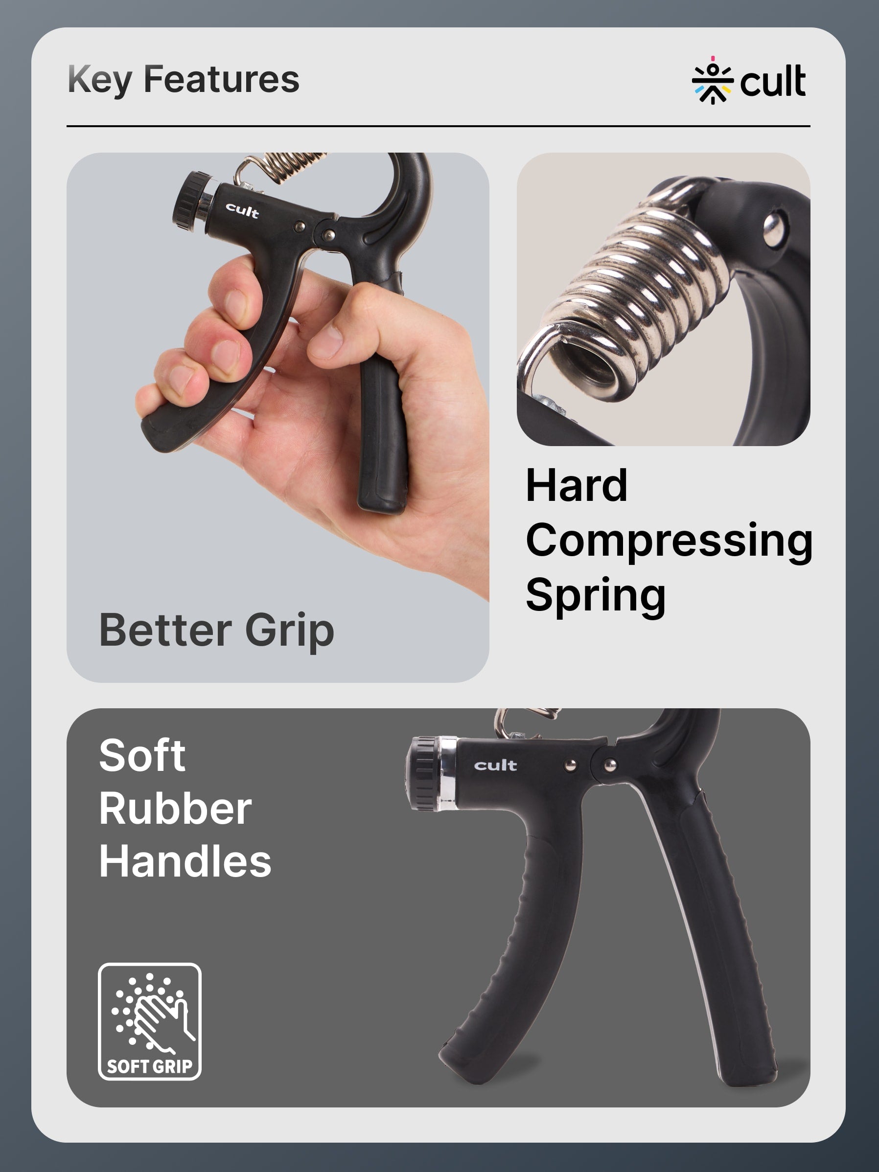 cult Adjustable Hand Grip Strengthener Hand Gripper for Men & Women For Gym Workout Forearm Exercise Finger Exercise Power Gripper Black