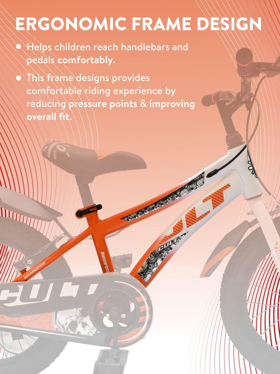 Throne 16T Steel Kids Bike with Rigid Fork, Single Wall Rim, V brakes, Chain Guard and Training Wheel, Orange White