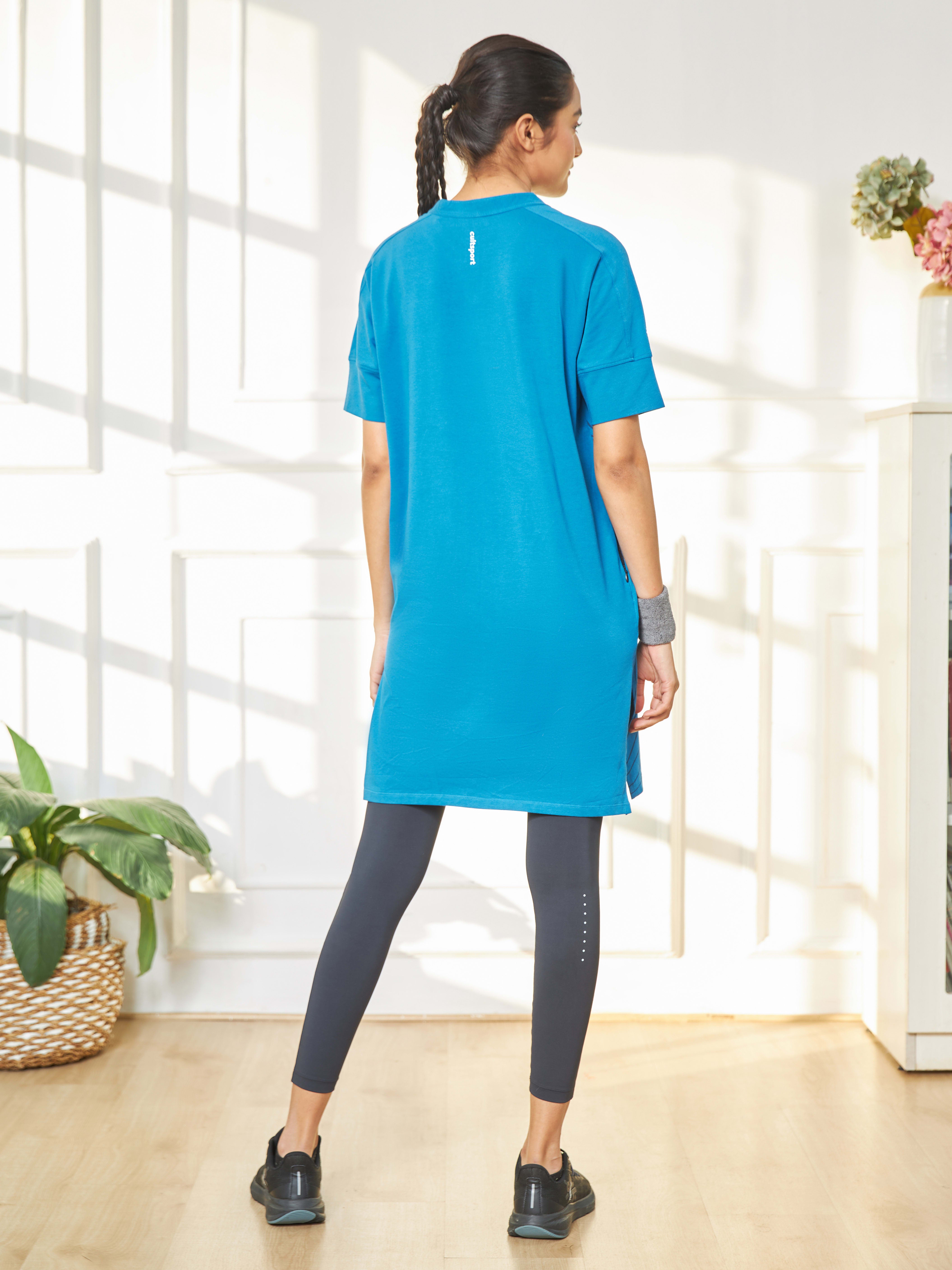 Printed Blue Activ-Kurti with Side Pocket For Women