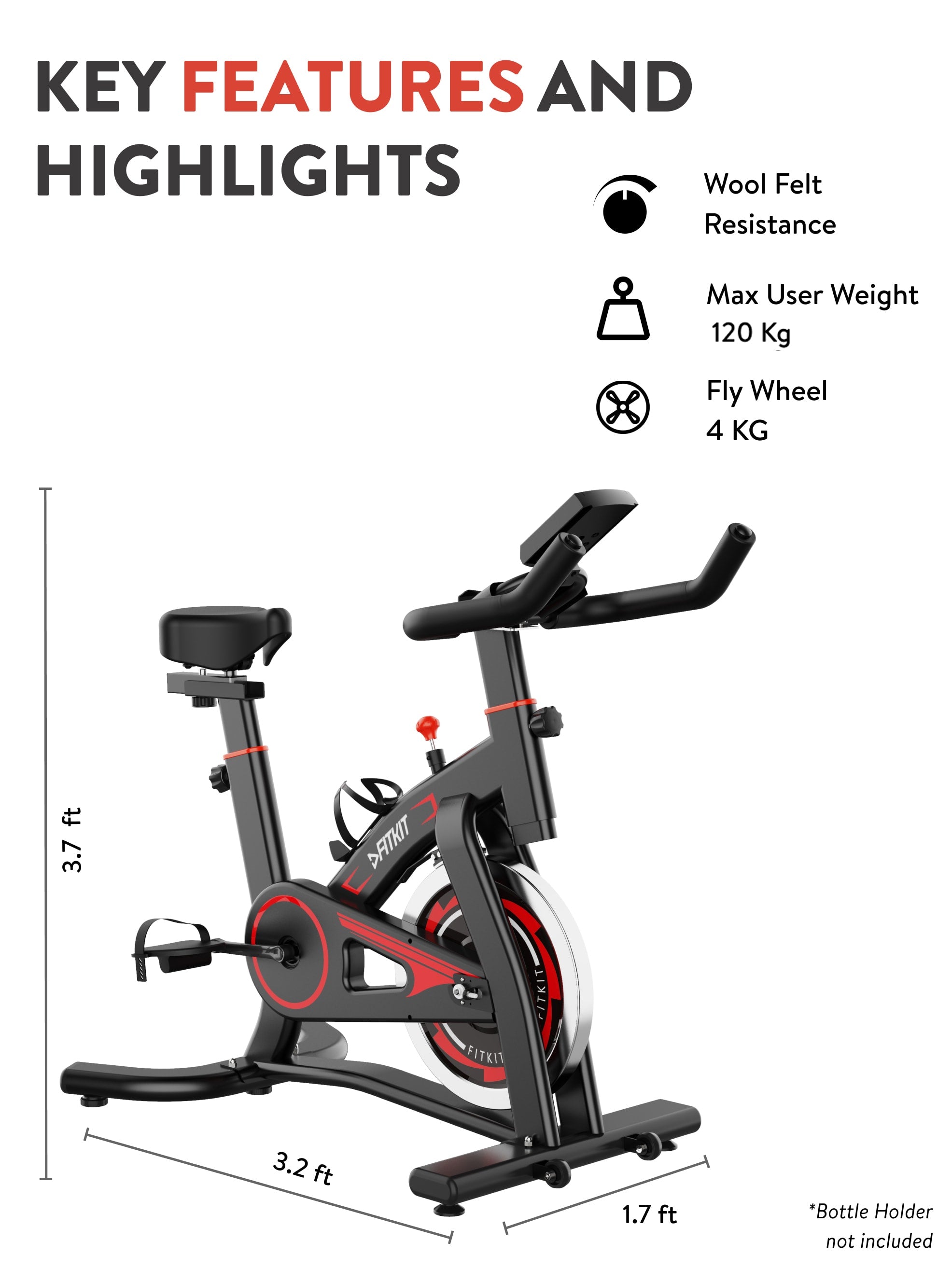 FK1000 Spinbike | 4kg Flywheel | Max Weight 120kg | Friction Resistance |  Red (with 6 months extended warranty)