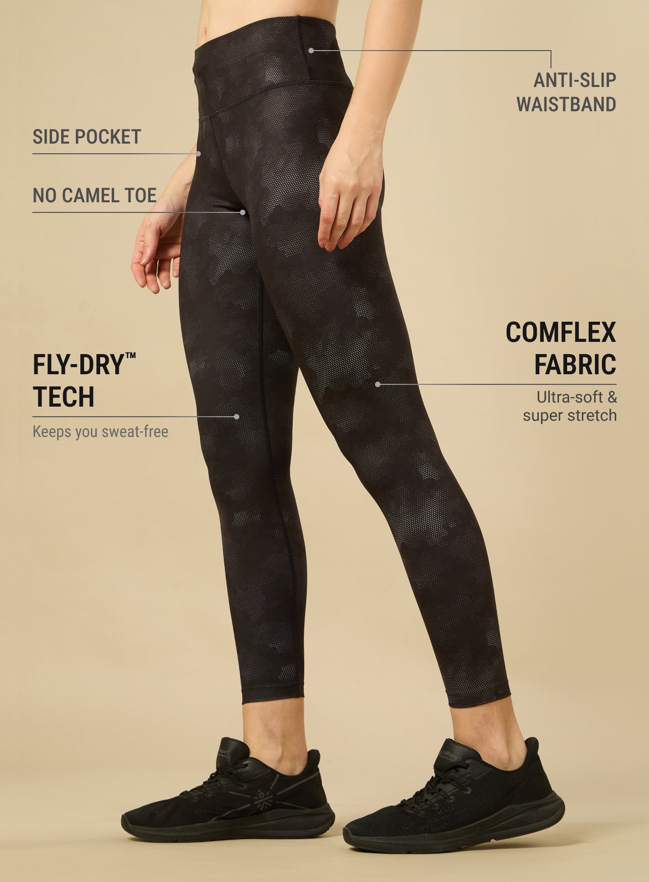 Black Printed Performance Tights