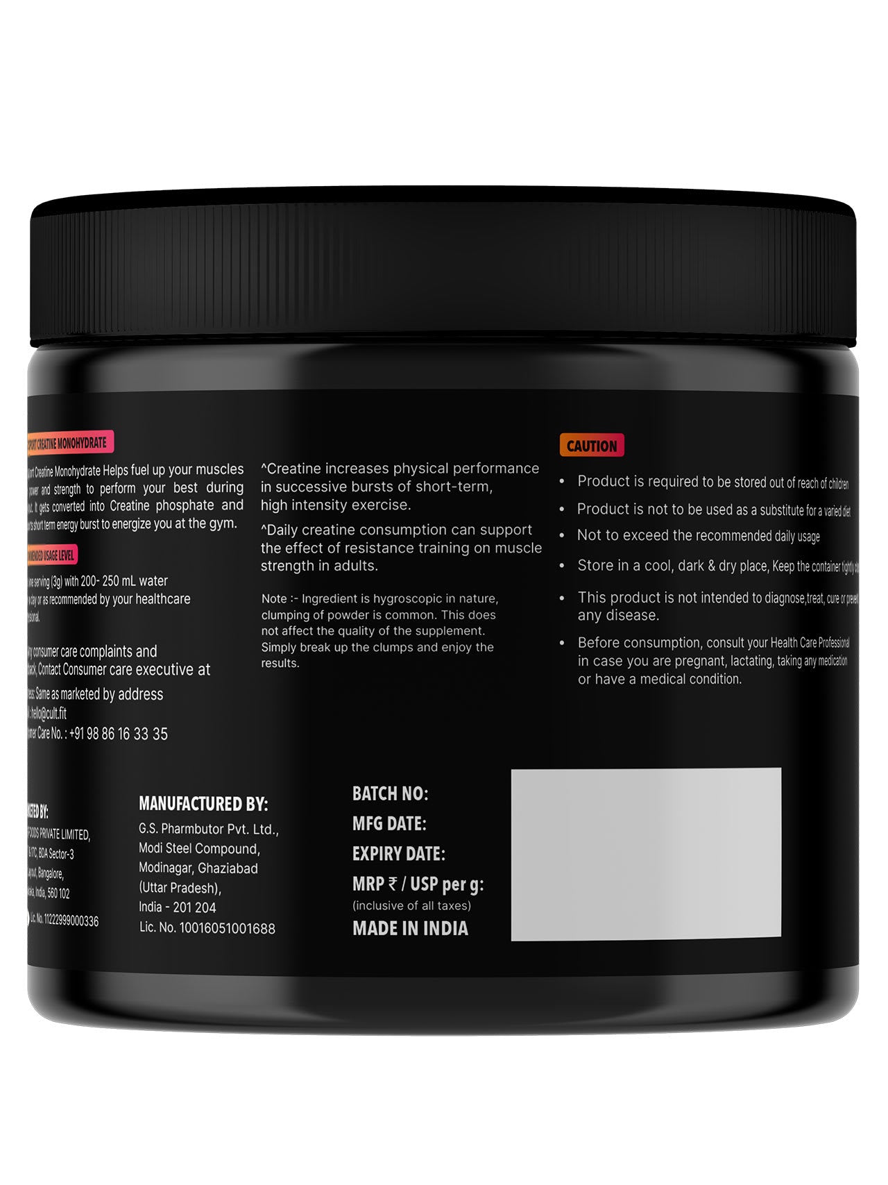 Cultsport Creatine Monohydrate  100 g | Micronised | 100% Vegetarian | Unflavoured |  Dairy-Free | Gluten-Free