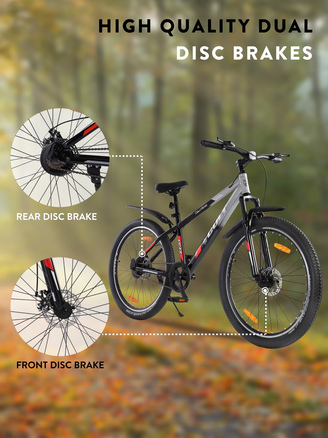 DAUNTLESS27.5TSILVERBLACK Steel Single Speed 27.5 inch Mountain Cycle, Dual Disc Brake, Front Suspension, Double Wall Rim