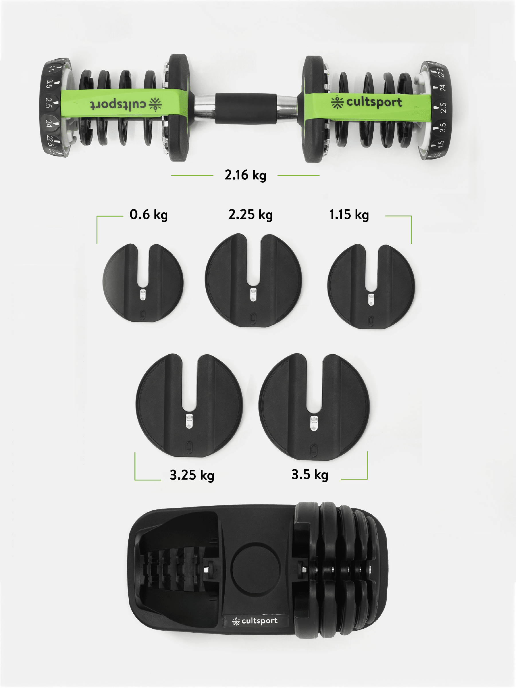 24 kg Compact Adjustable Dumbbell (2.5kg to 24kg), Easy Weight Change: 15-in-1 (1 piece) (6 Months extended Warranty only on Cultsport.com)