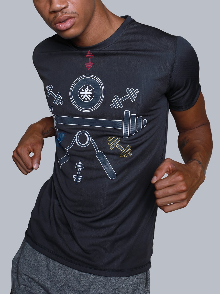 Men Charcoal Dumbbell Training Tee