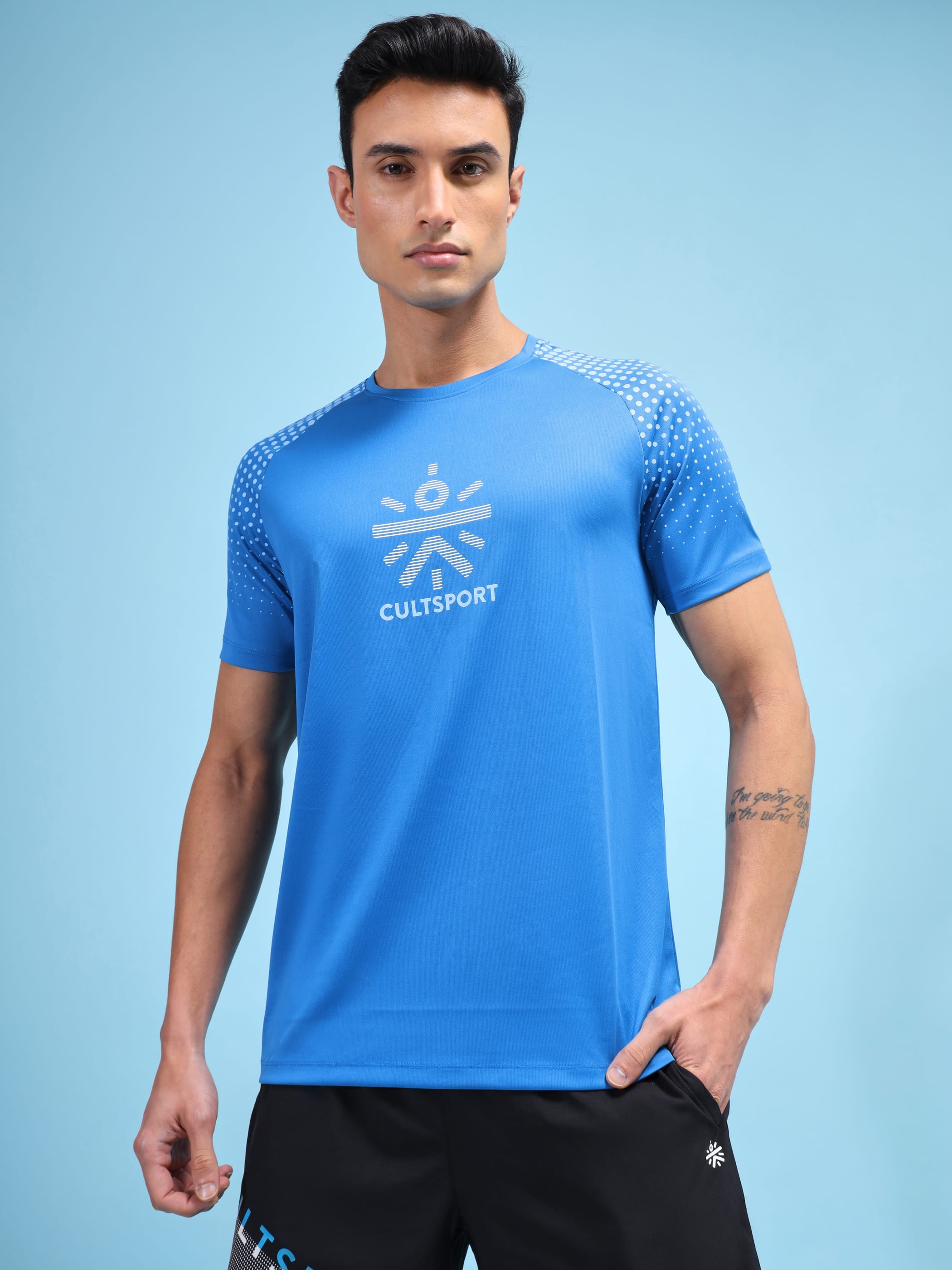 Halftone Print Raglan Workout T-shirt