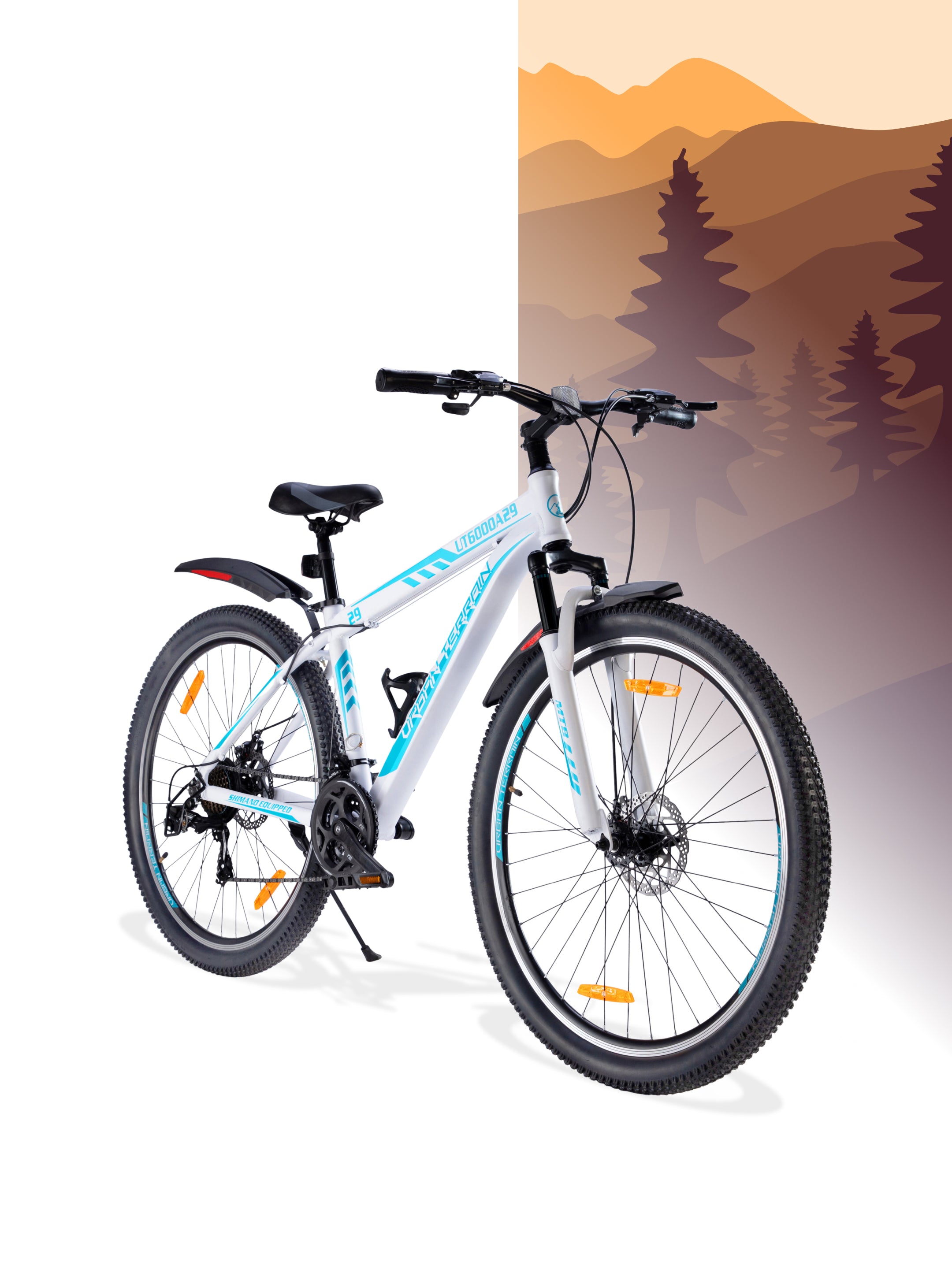 UT6000A29 Mountain Bike Alloy 21 Speed Cycle Shimano Gear 29 inch Tyre, White With Front Suspension, Double Wall Rim And Dual Disc Brake, Ideal For 5.6 ft & above