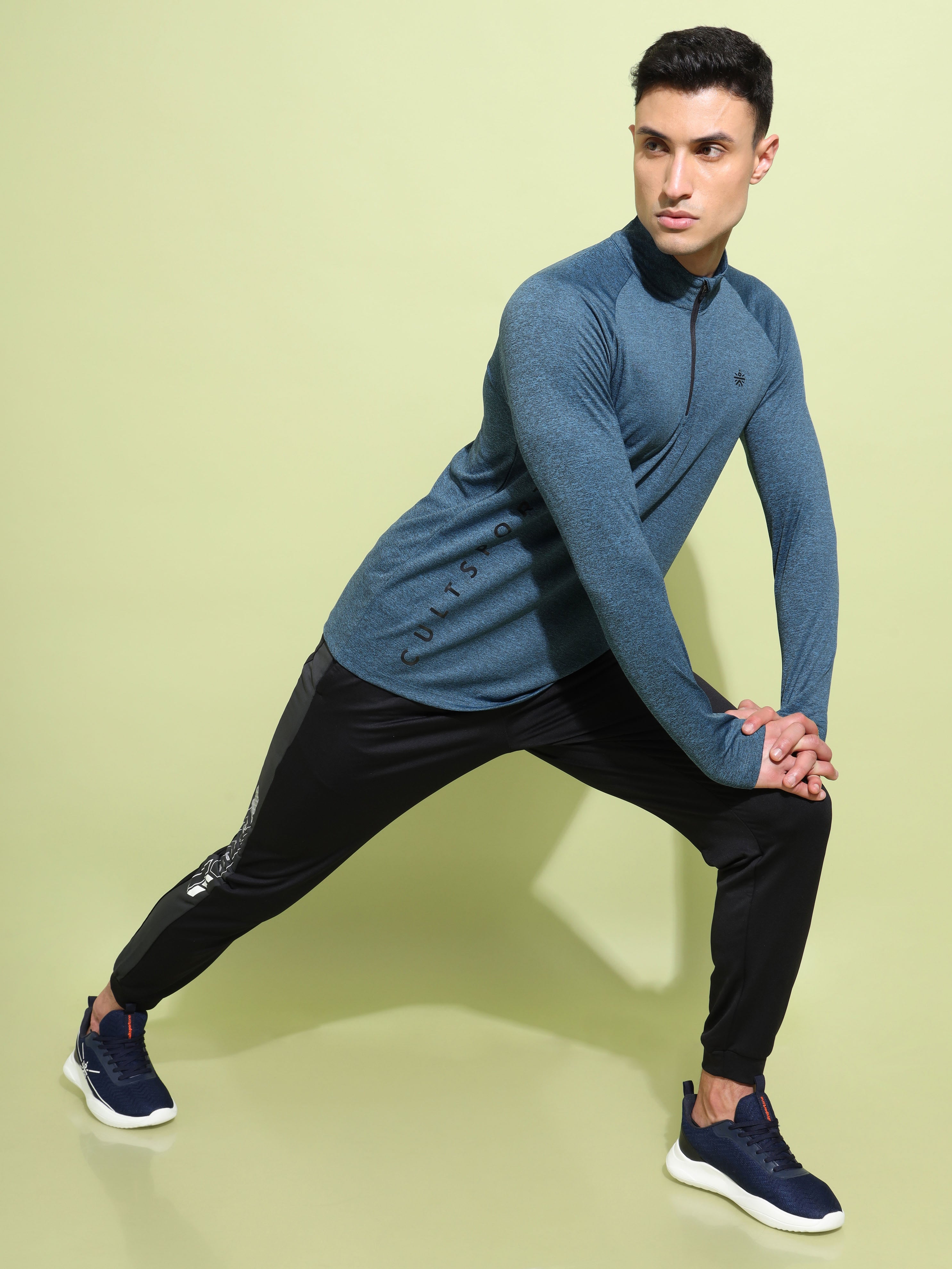 Melange High Neck T-shirt with Thumbholes