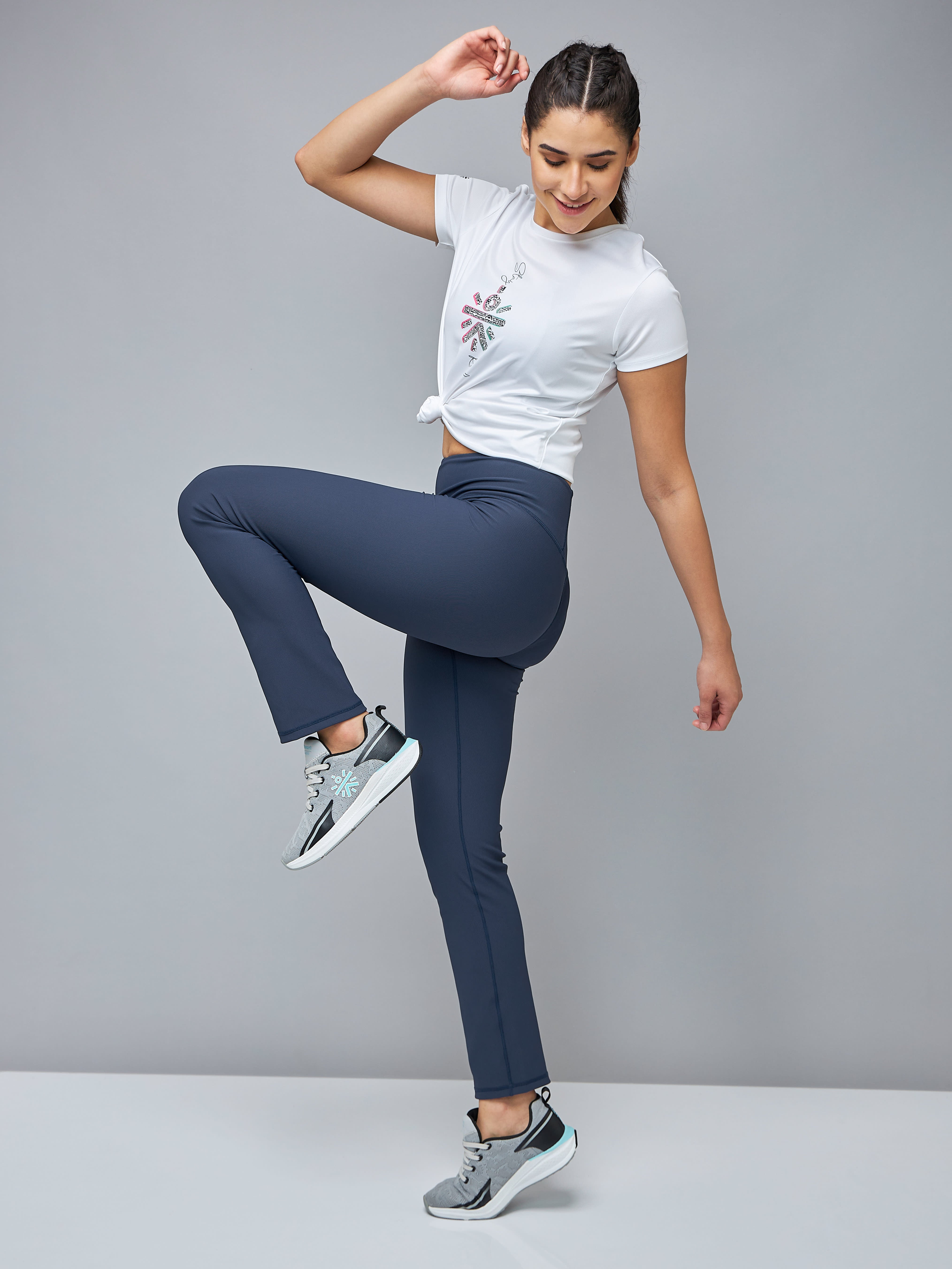 Navy High Waist Straight Pants with Pocket for Women