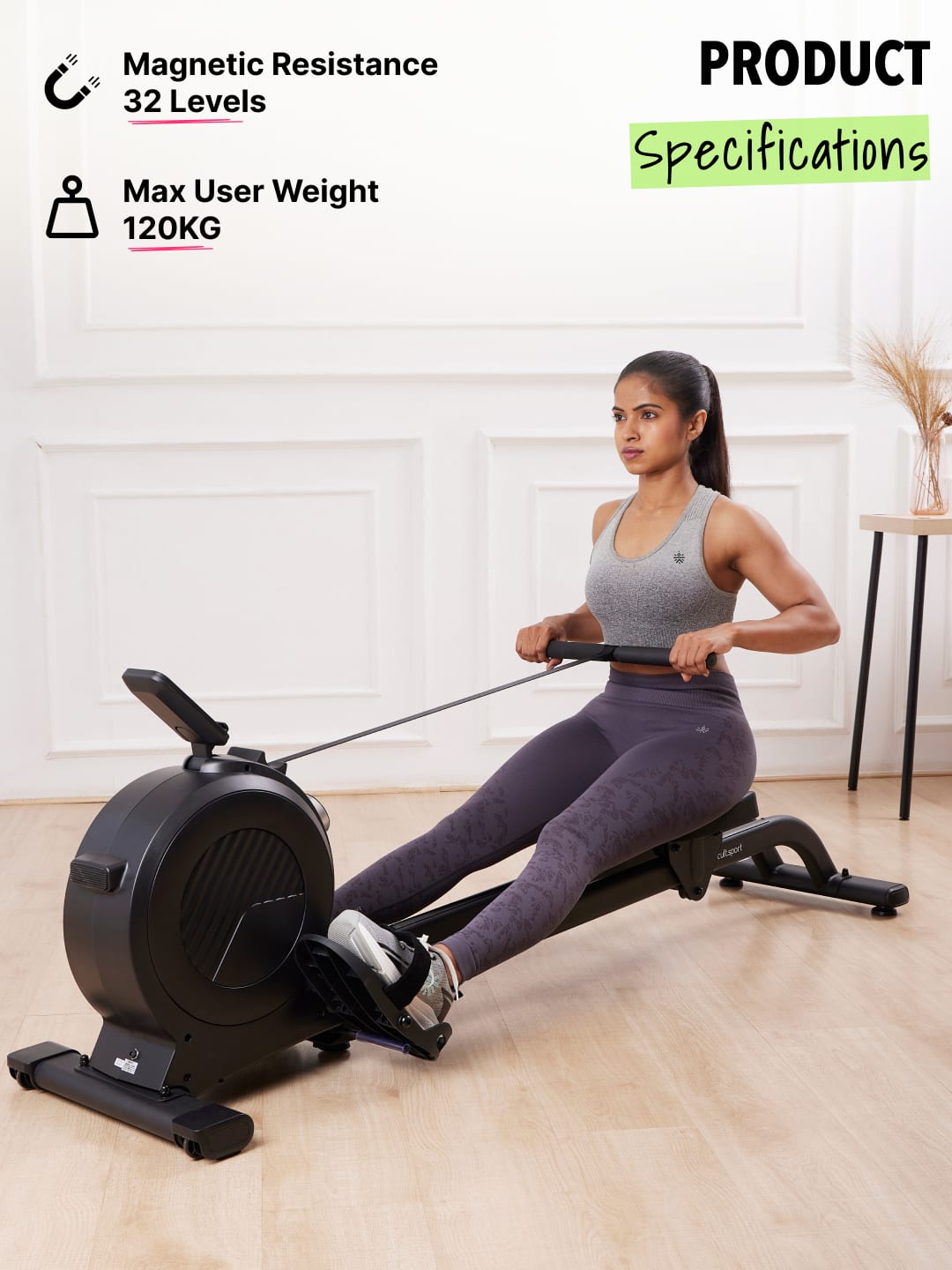 Cultsport Basel Rowing Machine | 32 Level Magnetic Resistance | Max User Weight-120kg (6 Months extended Warranty only on Cultsport.com)