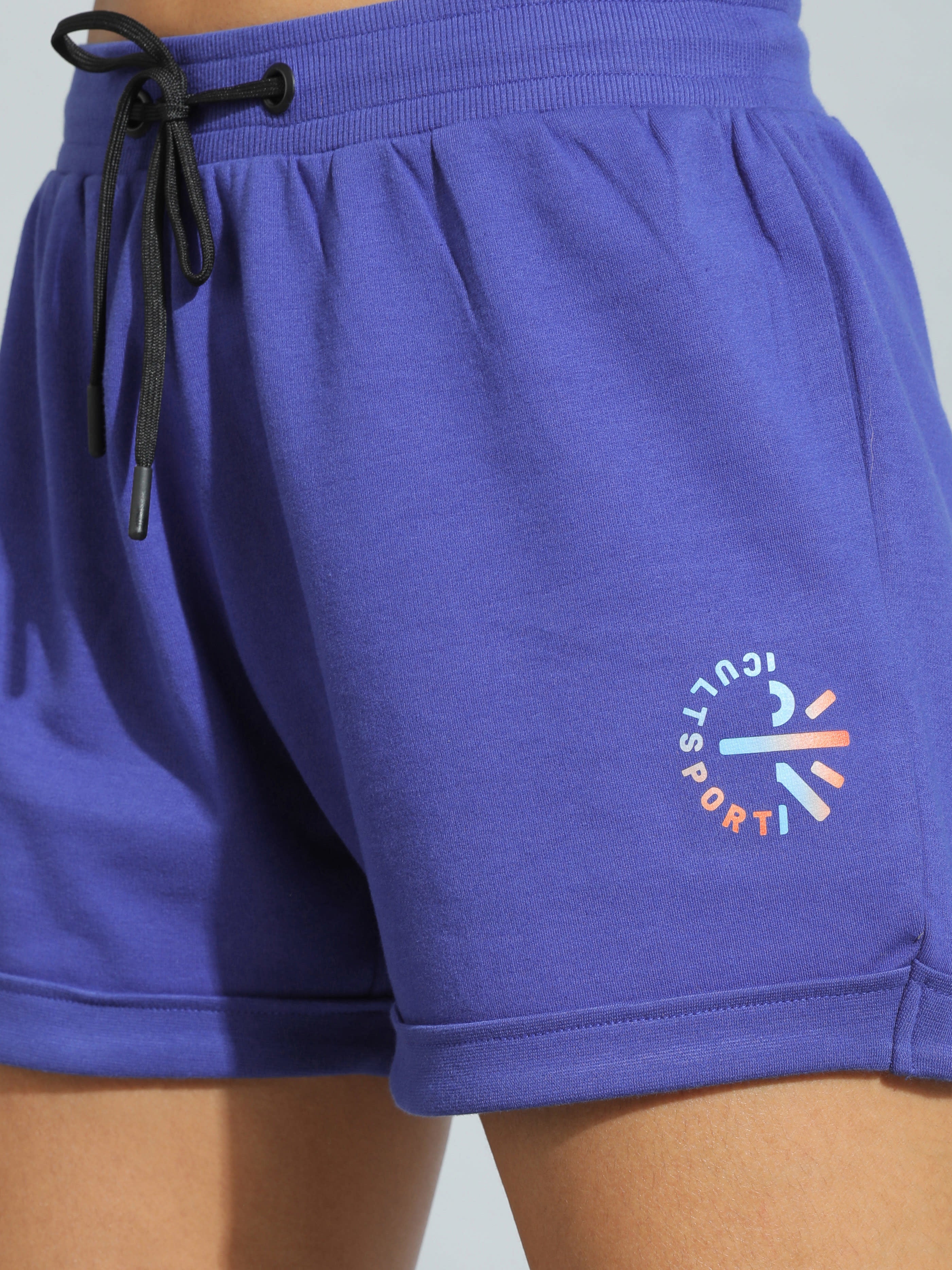 Blue Minimal Logo Active Shorts for Women
