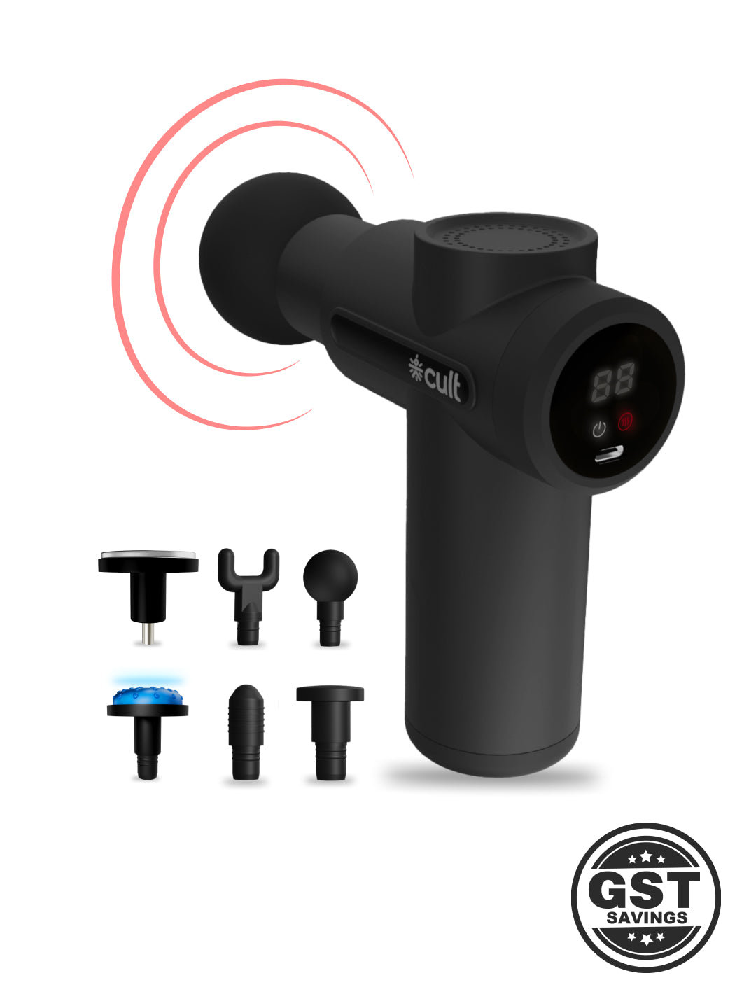 Cult Volt X, Full Body Professional Gun Massager with Hot and Cold Therapy, 3000mAh battery, QuietMotion Tech, 6 Interchangeable heads, 6 Speed levels, Silicone head, Carry Pouch.