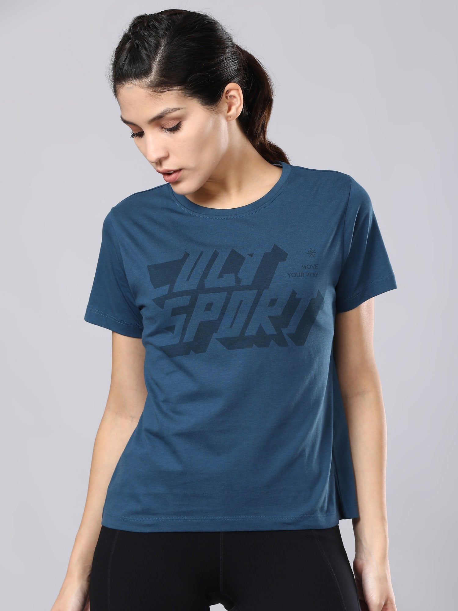 Flydry Cotton Dark Teal Cropped Workout Tee