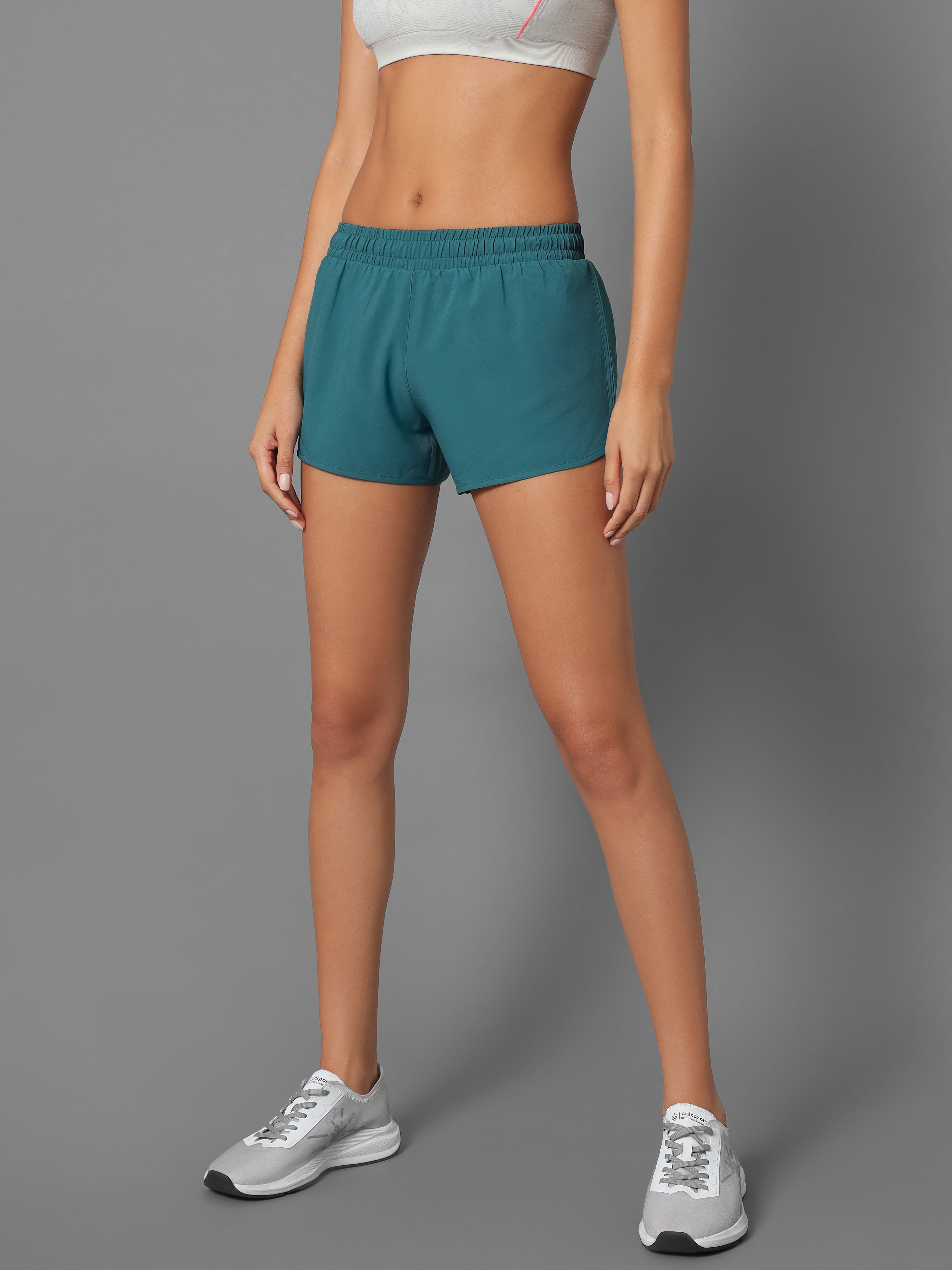 Women's Teal Solid Workout Shorts