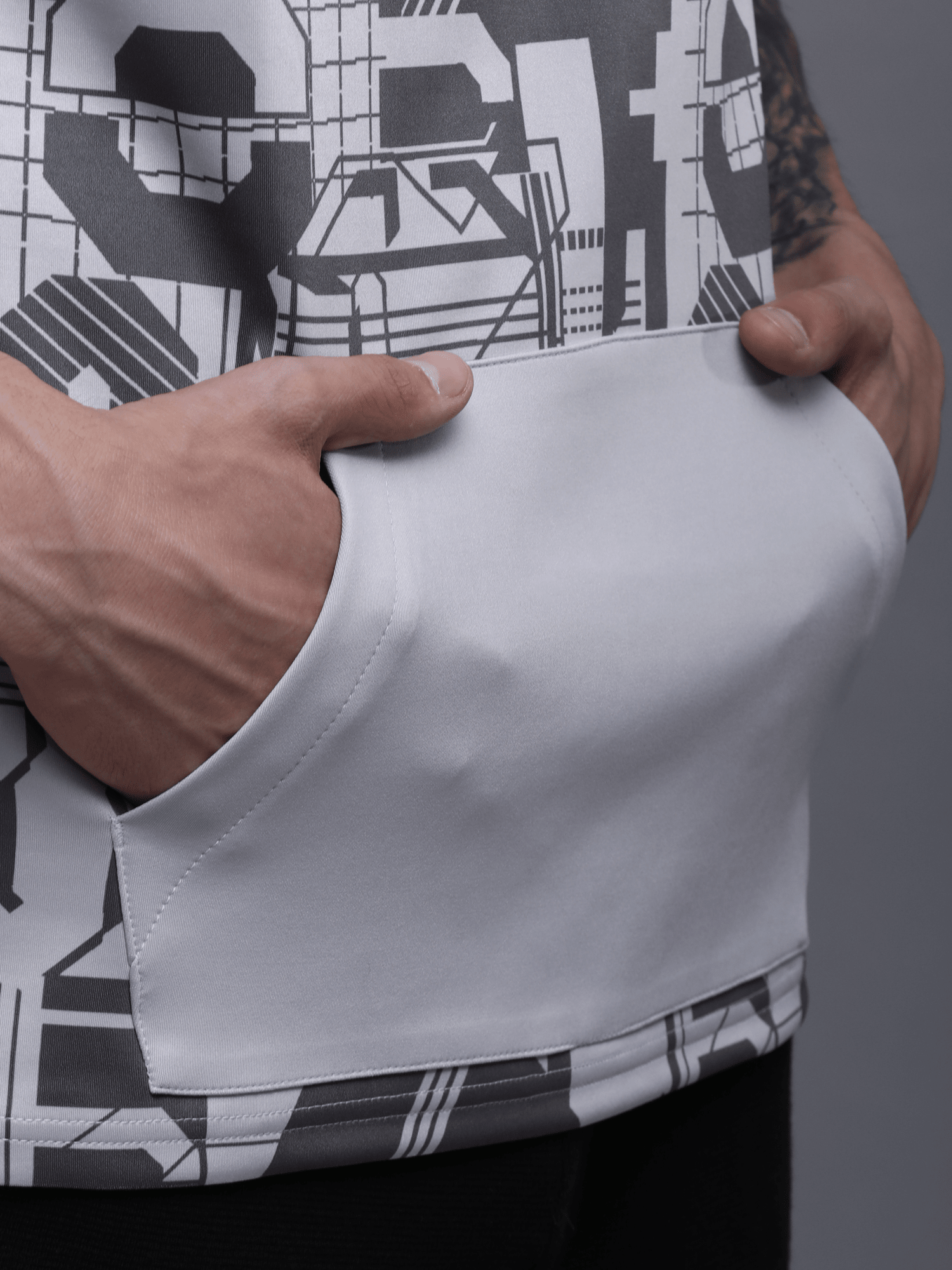 Abstract Hood Grey Workout Tee