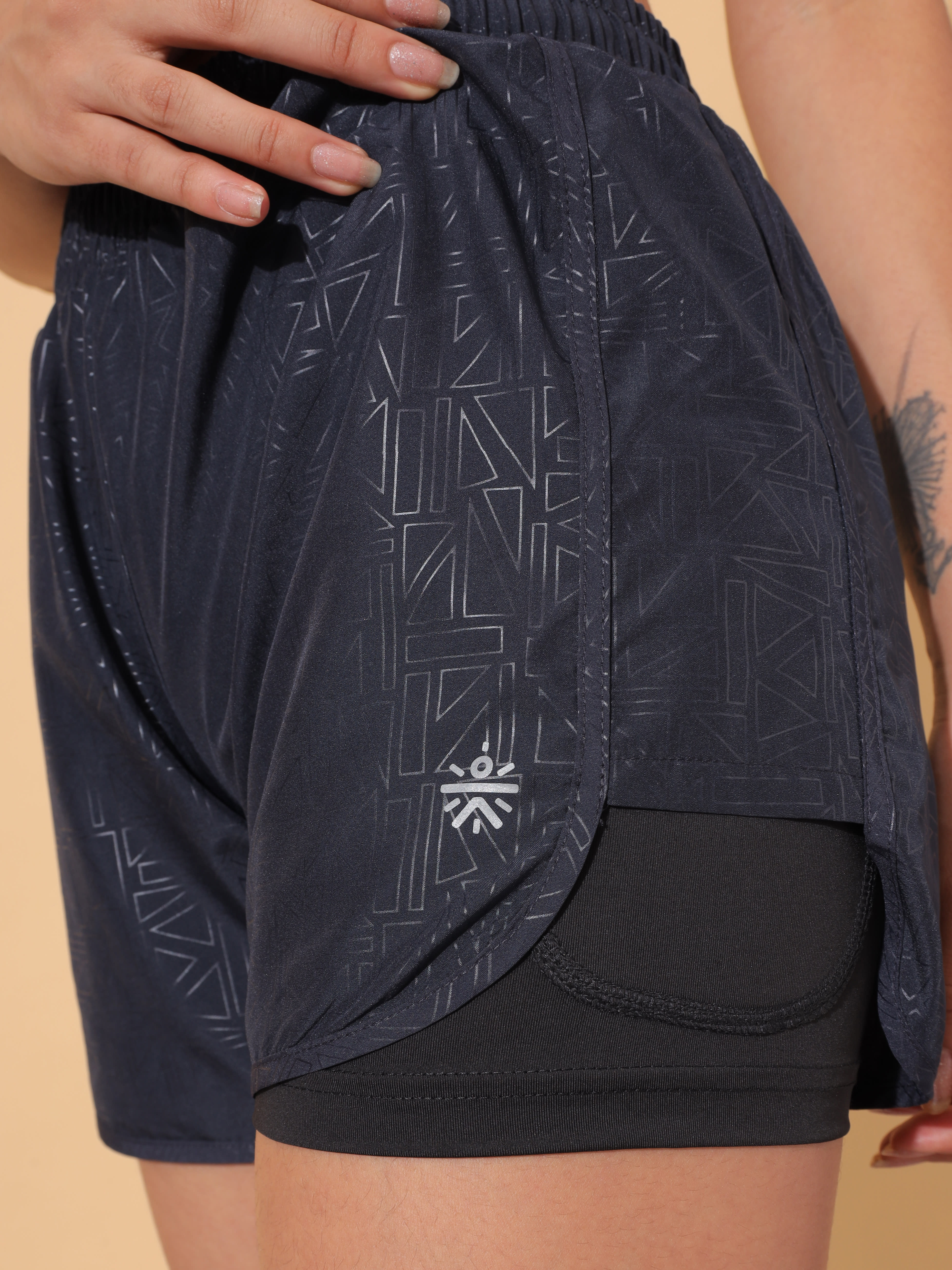 Printed Workout Shorts with Inner Tights
