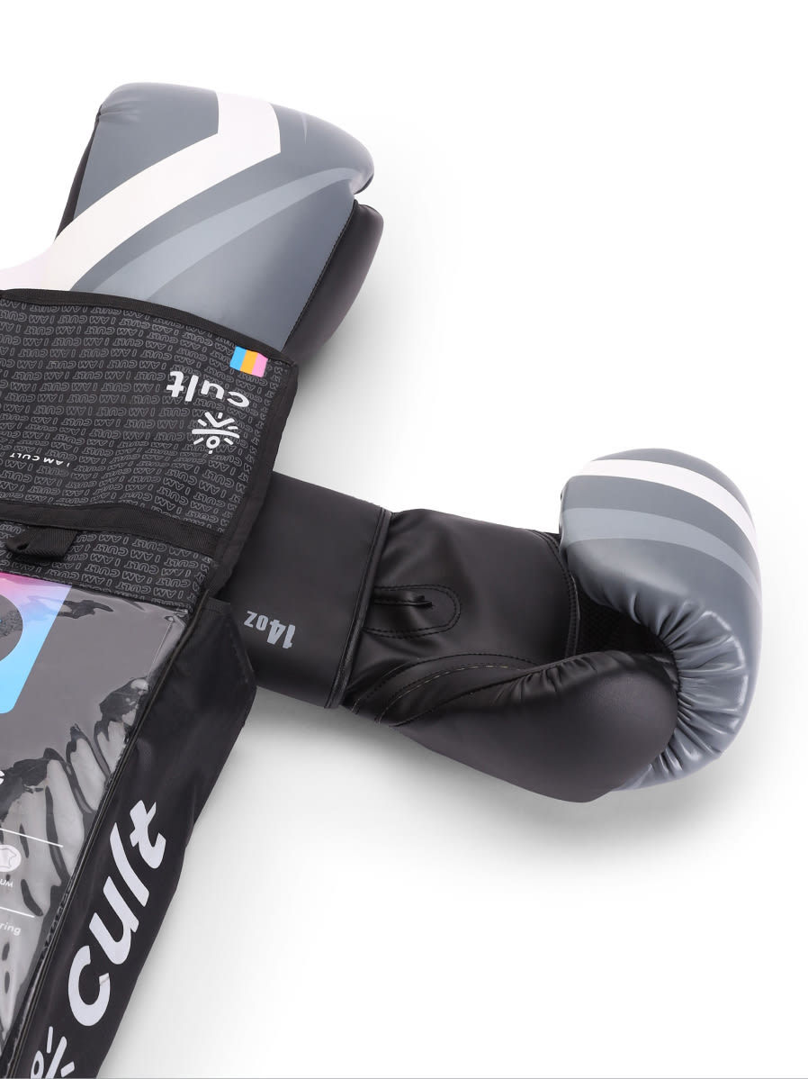 cult PVC Boxing Gloves for Men & Women Foam Padding Thickness 25mm Punching Bag Gloves for Boxing, Training, Kickboxing, Muay Thai, MMA Grey