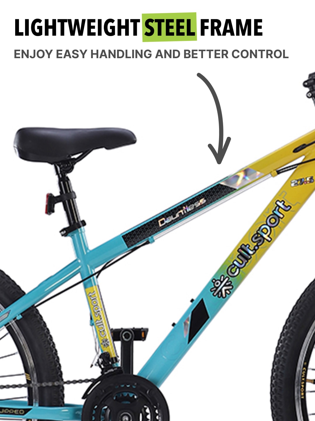 DAUNTLESS21S27.5TYELLOWBLUE Steel 21 Speed Shimano Gear 27.5 inch Mountain Cycle, Dual Disc Brake, Front Suspension and Double Wall Rim