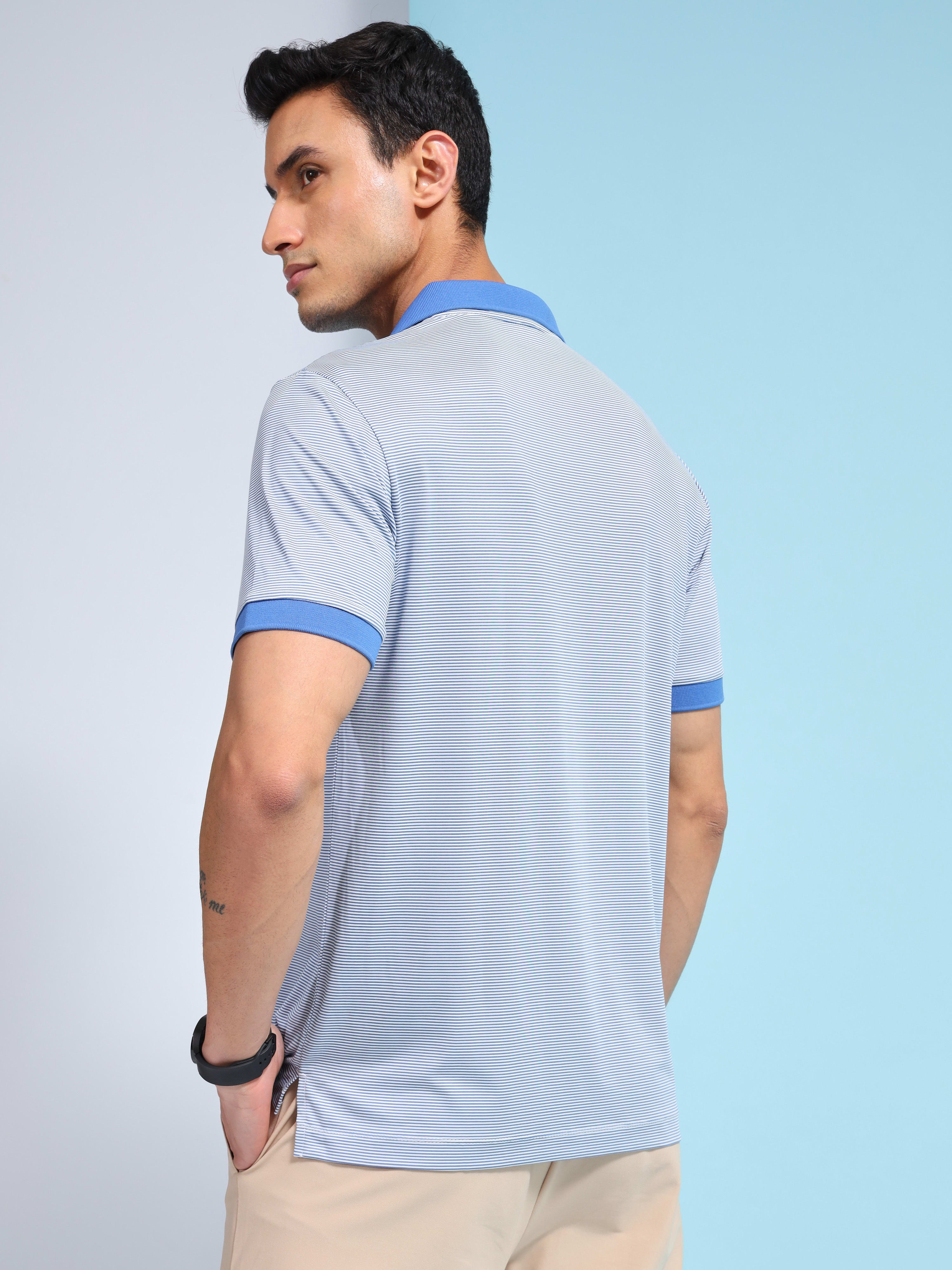 Striped Contrast Collar Polo T-shirt