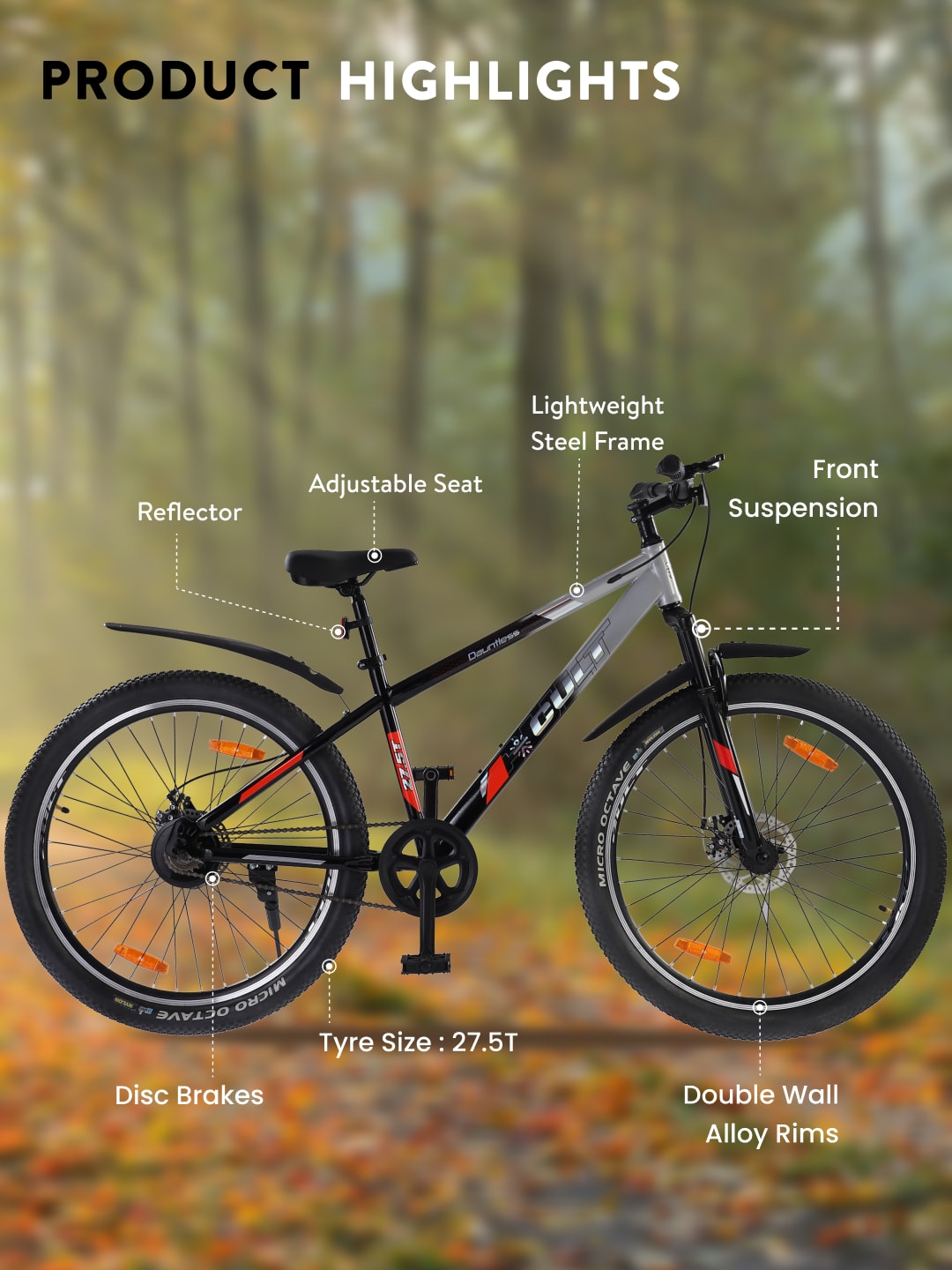 DAUNTLESS27.5TSILVERBLACK Steel Single Speed 27.5 inch Mountain Cycle, Dual Disc Brake, Front Suspension, Double Wall Rim