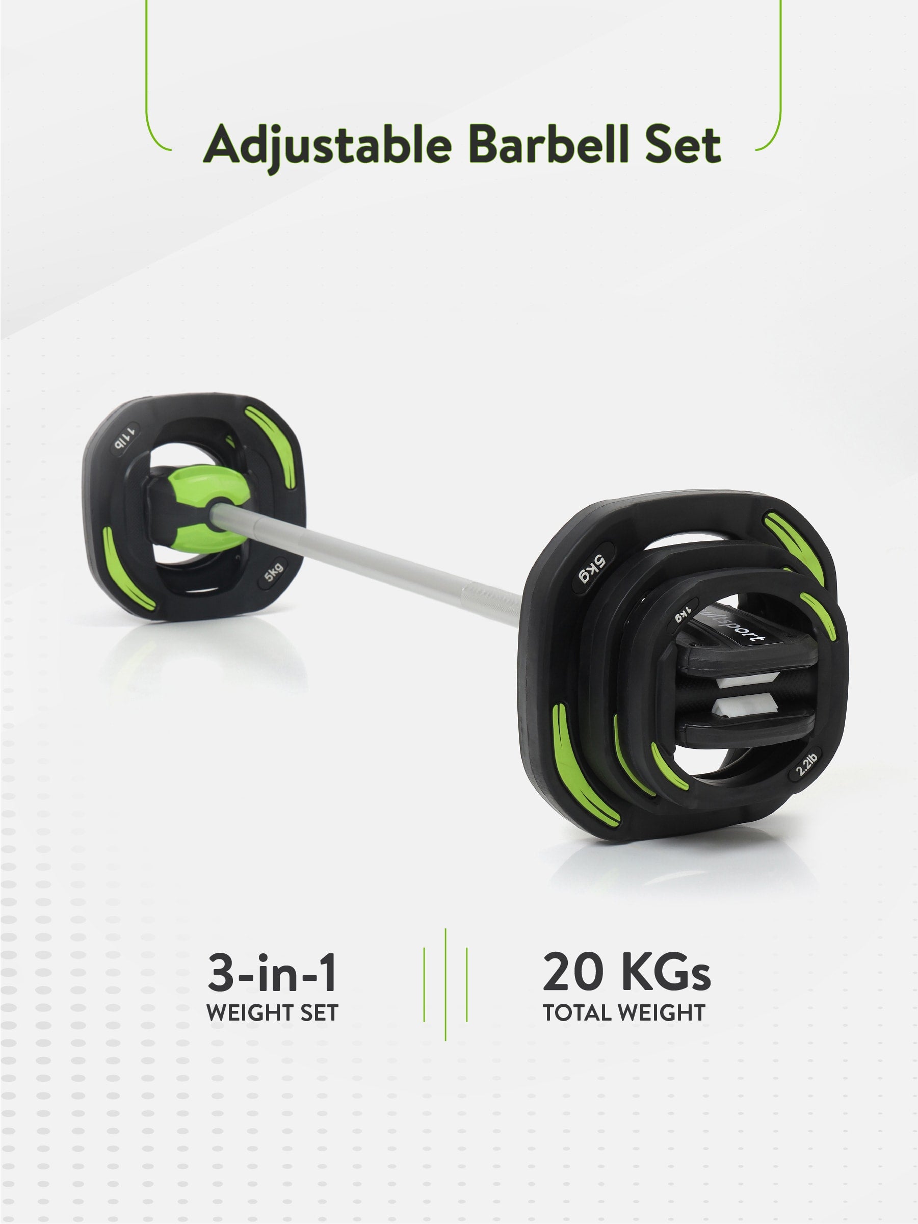 20Kg Adjustable Barbell with 3 Pairs of Weight Plates, Use as Free Weights or Barbell (Adjust weights in a click with industry best crocodile weight clasping technology) (6 Months extended Warranty only on Cultsport.com)