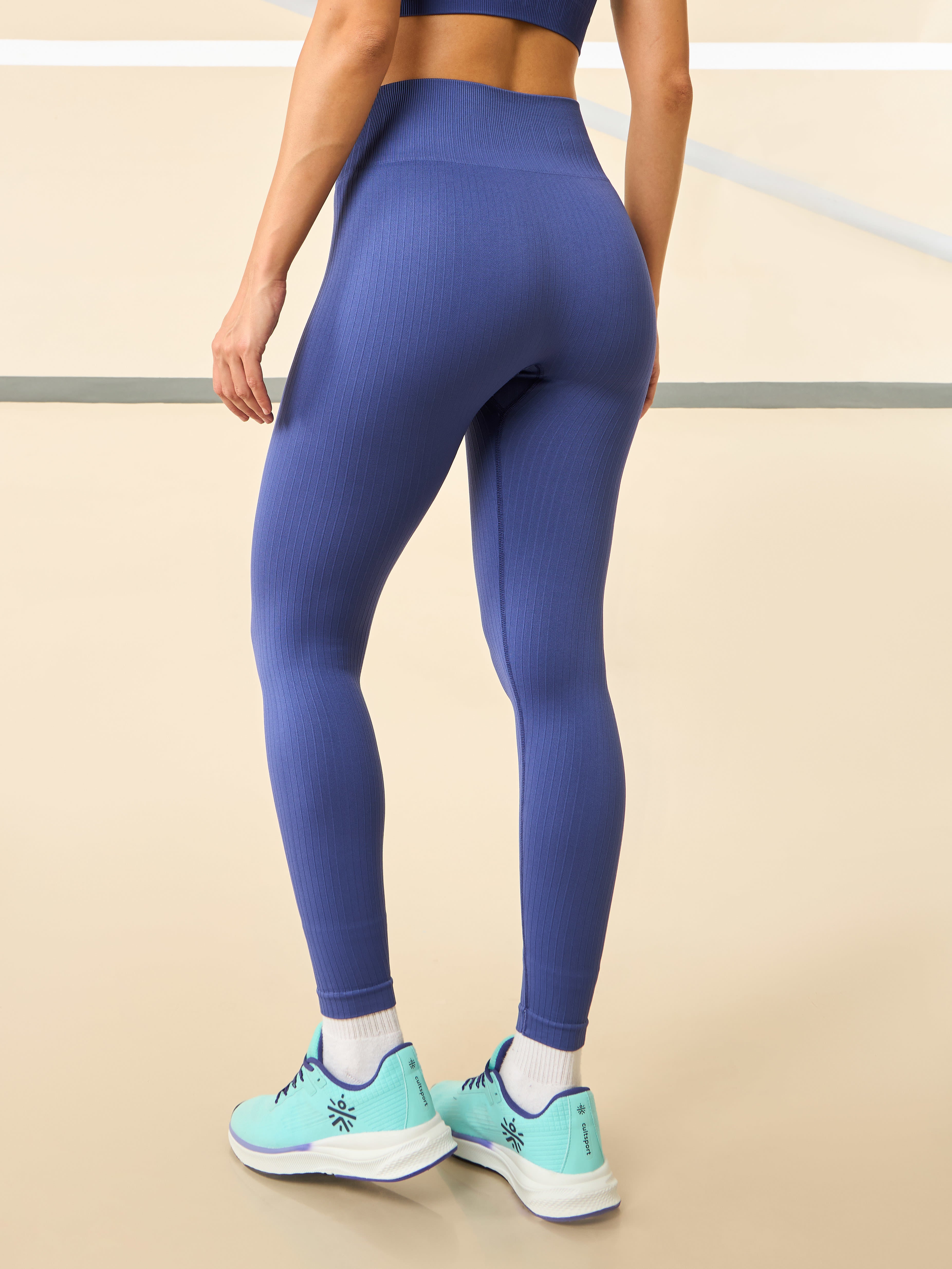 Purpel Seamless Body Snug Rib Structured Sports Tights