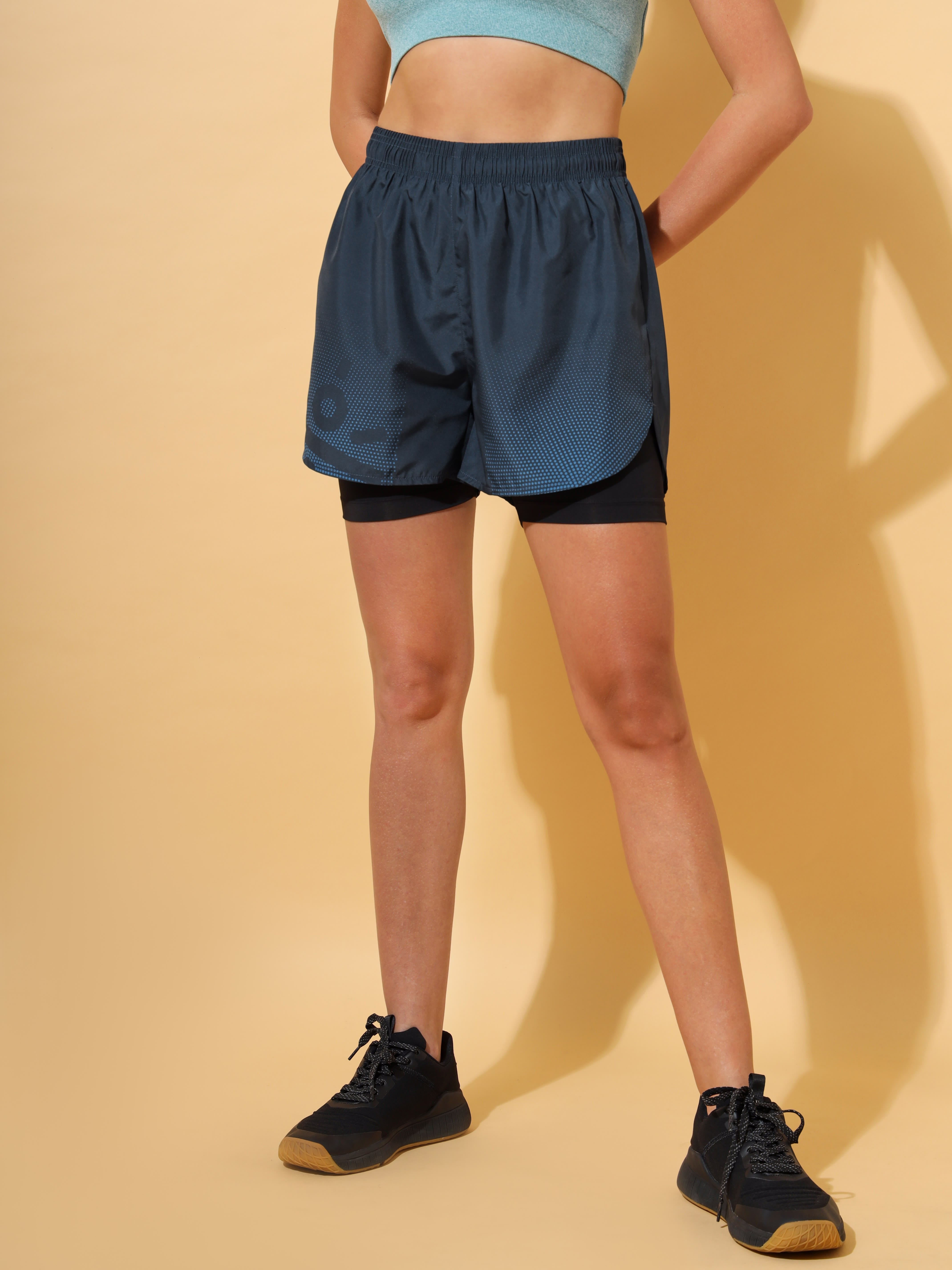 Tonal Print Performance Shorts with Inner Tights