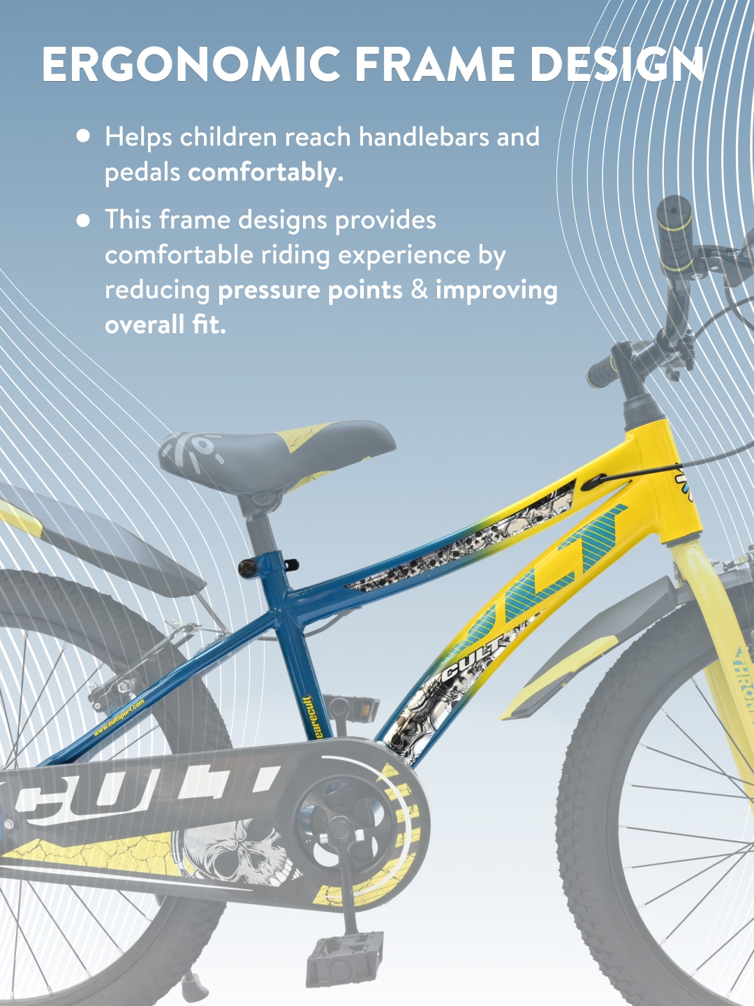 Throne 20T Steel Kids Bike with Rigid Fork, Single Wall Rim, V brakes and Chain Guard Yellow Blue