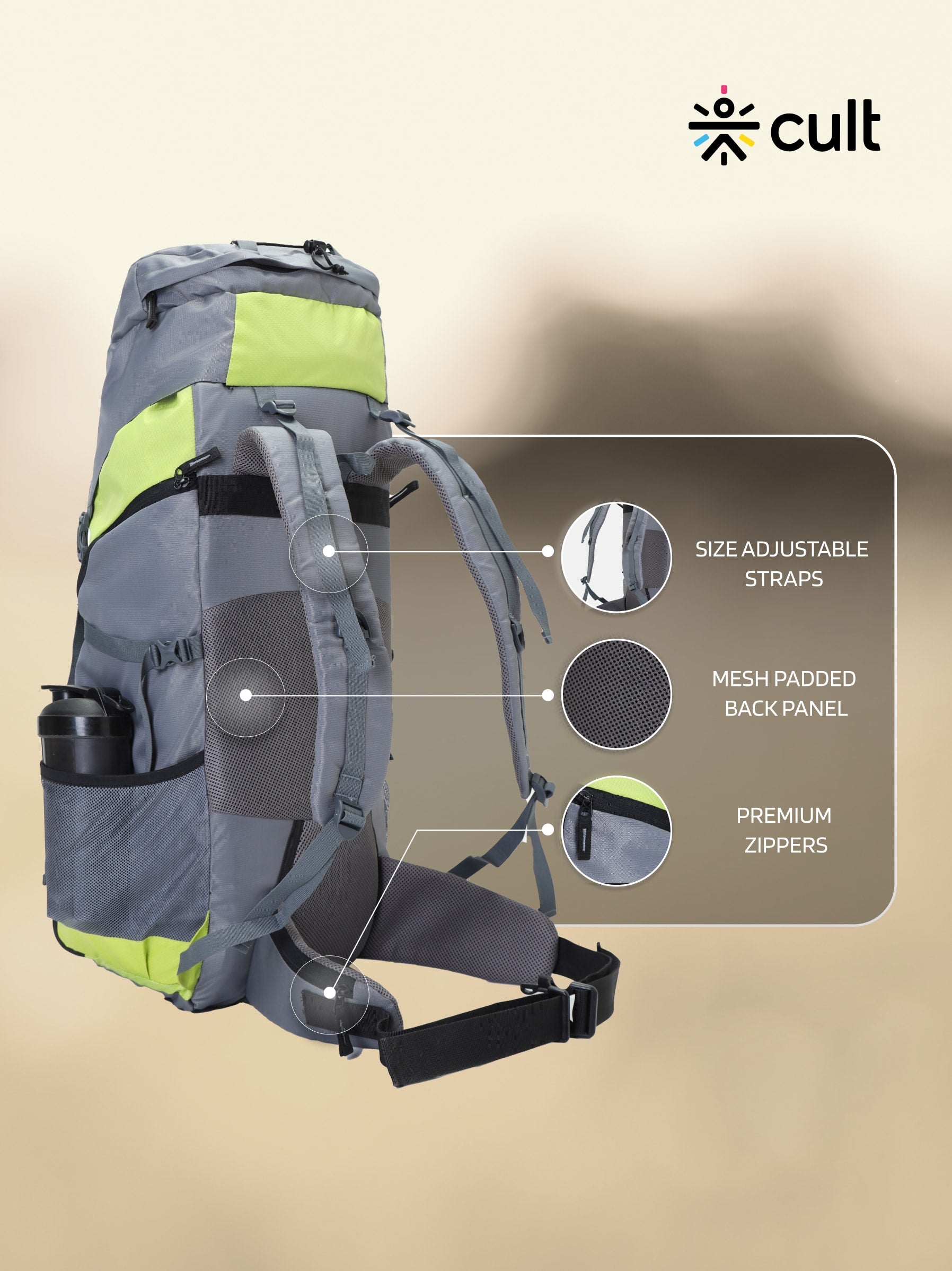 Travel Rucksack 65 L Grey Green