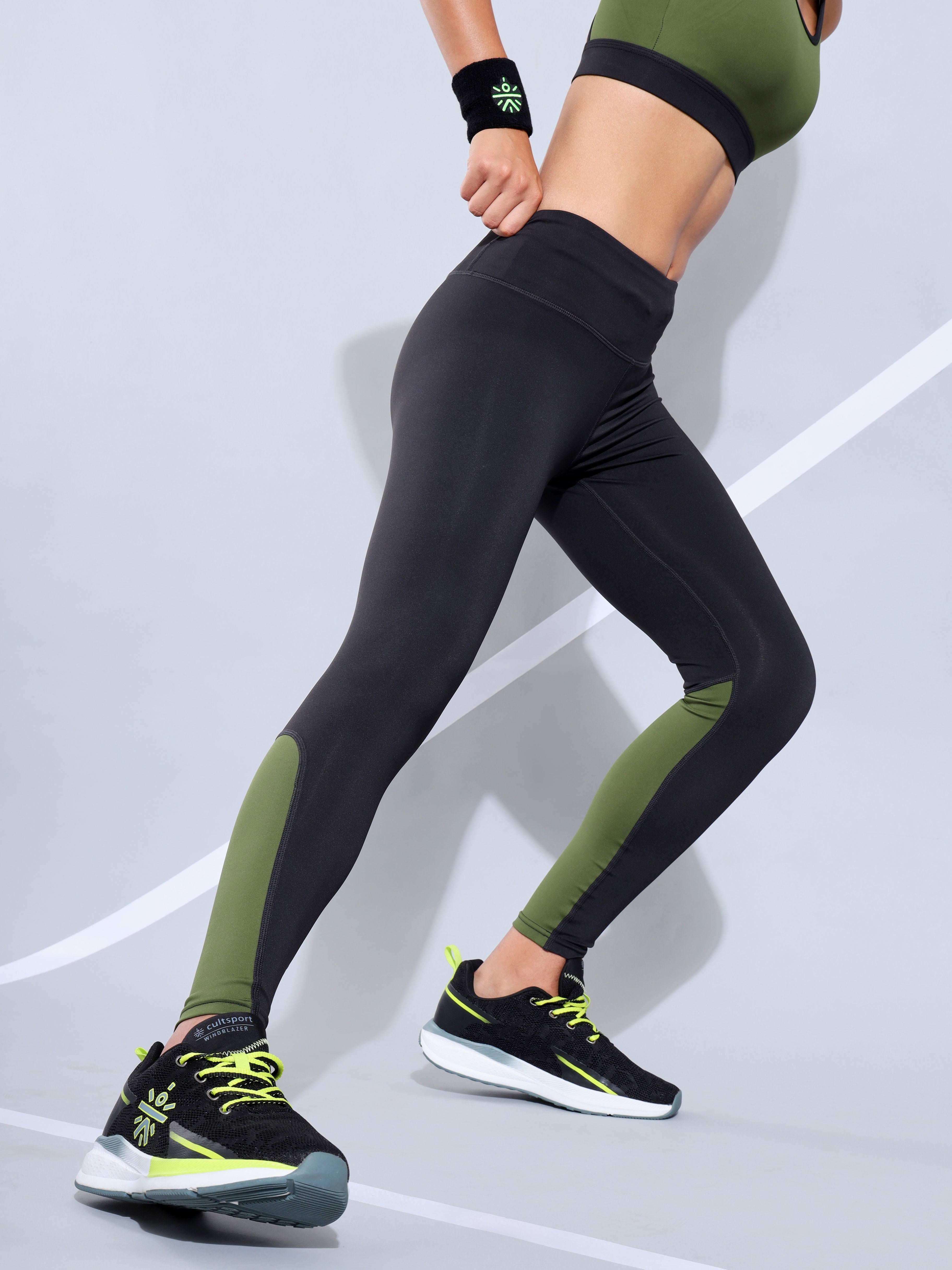 Black & Green Absolute Fit Tights with Back Pocket