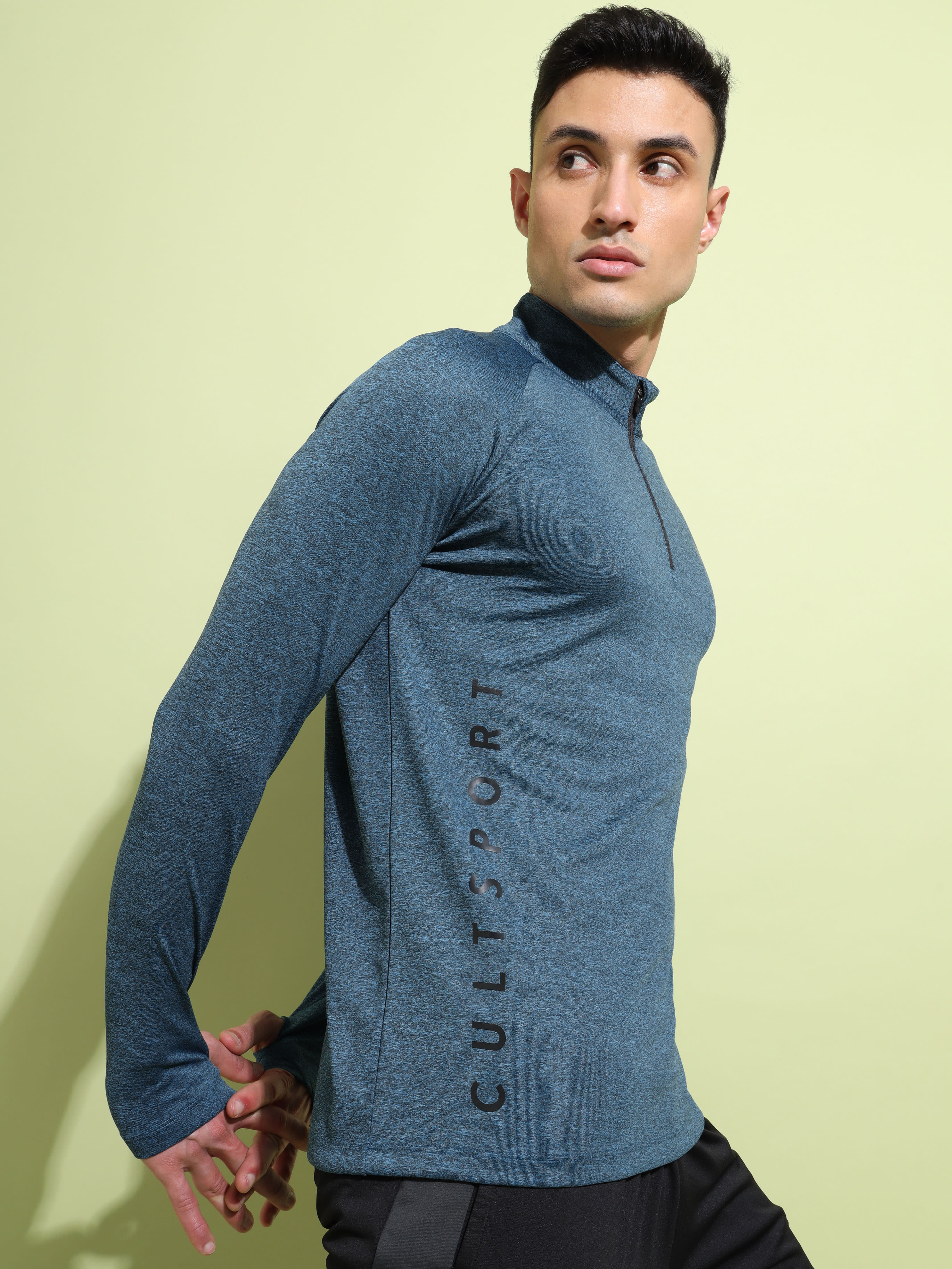 Melange High Neck T-shirt with Thumbholes