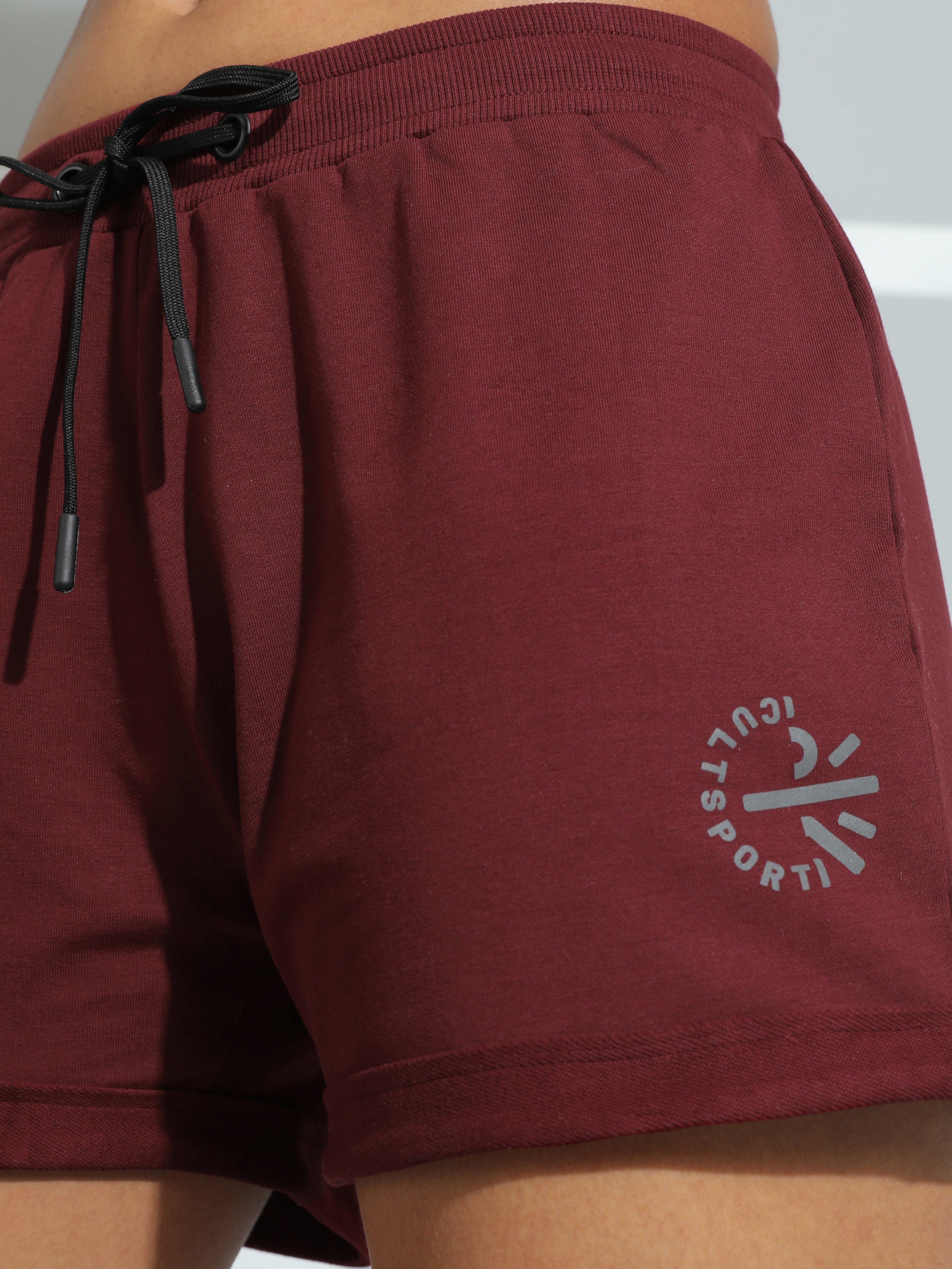 Women's Burgundy Minimal Logo Active Shorts