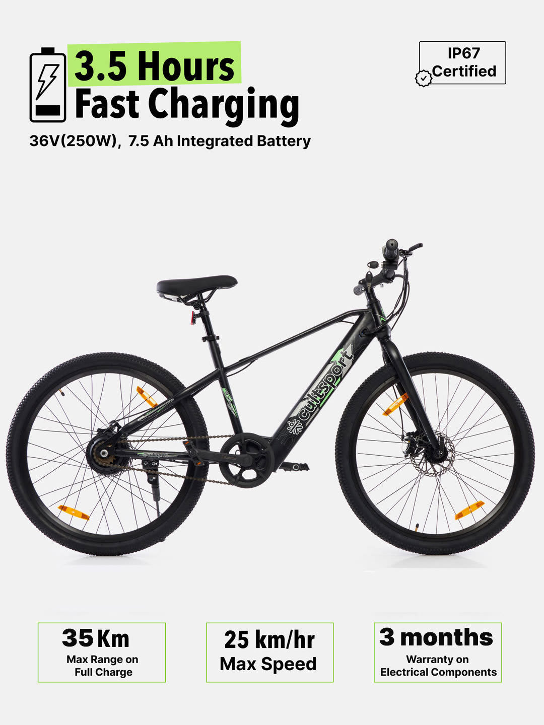 Hermit 27.5T Black with 3.5hrs Fast Charge, Cycling Event, BLDC Motor 27.5 inches Single Speed Lithium-ion (Li-ion) Electric Cycle, Ideal for Unisex, 15+ Years