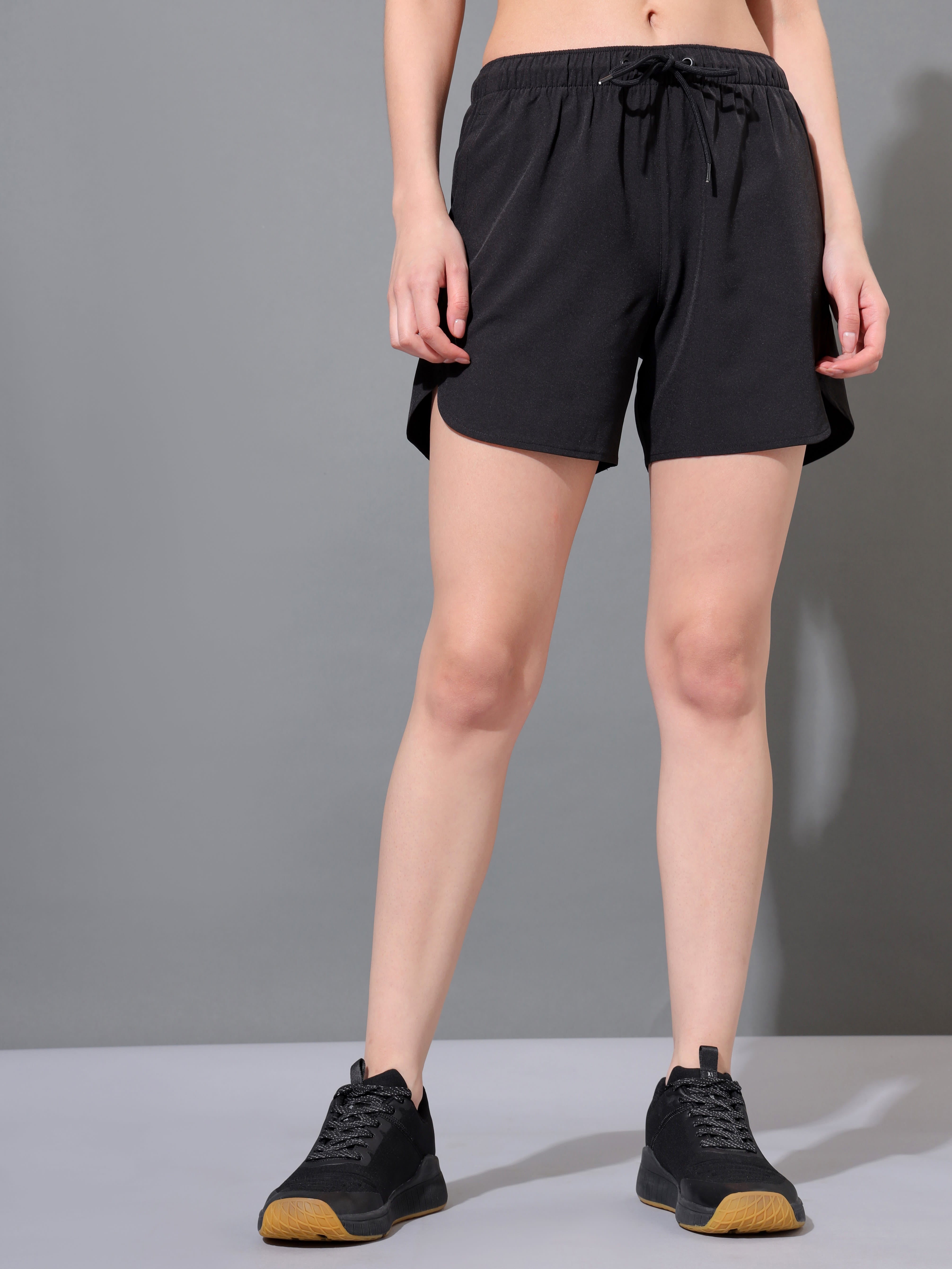 Solid Shorts with Curved Hem