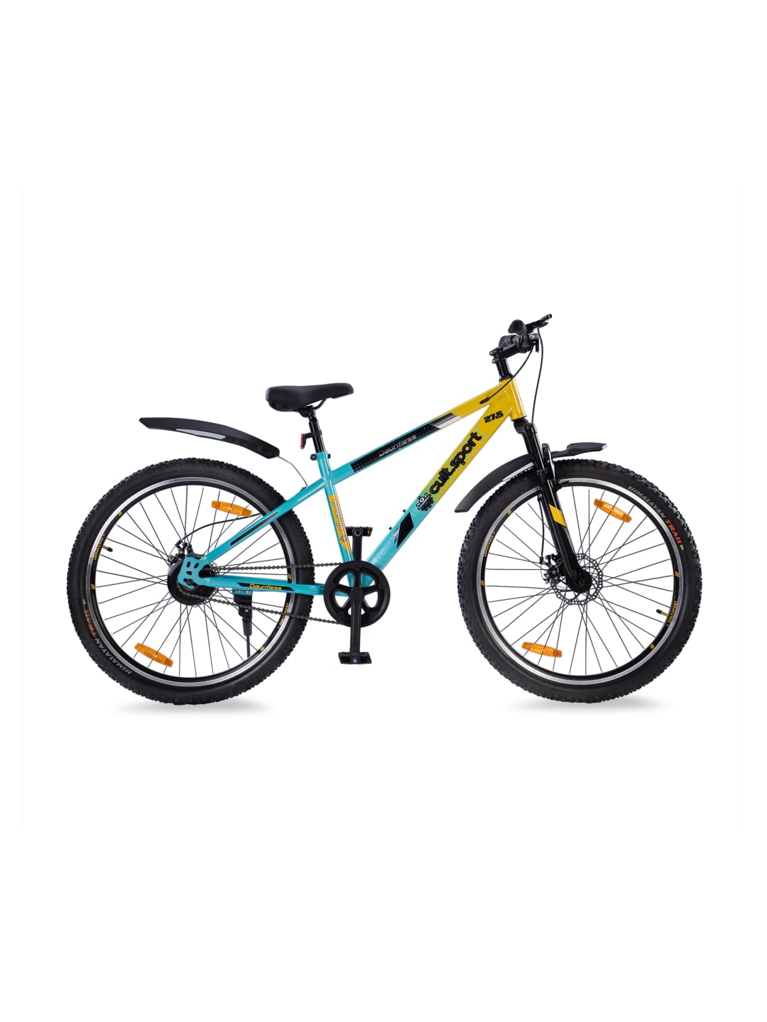 DAUNTLESS27.5TYELLOWBLUE Steel Single Speed 27.5 inch Mountain Cycle with Front Suspension, Double Wall Rim and Dual Disc Brake
