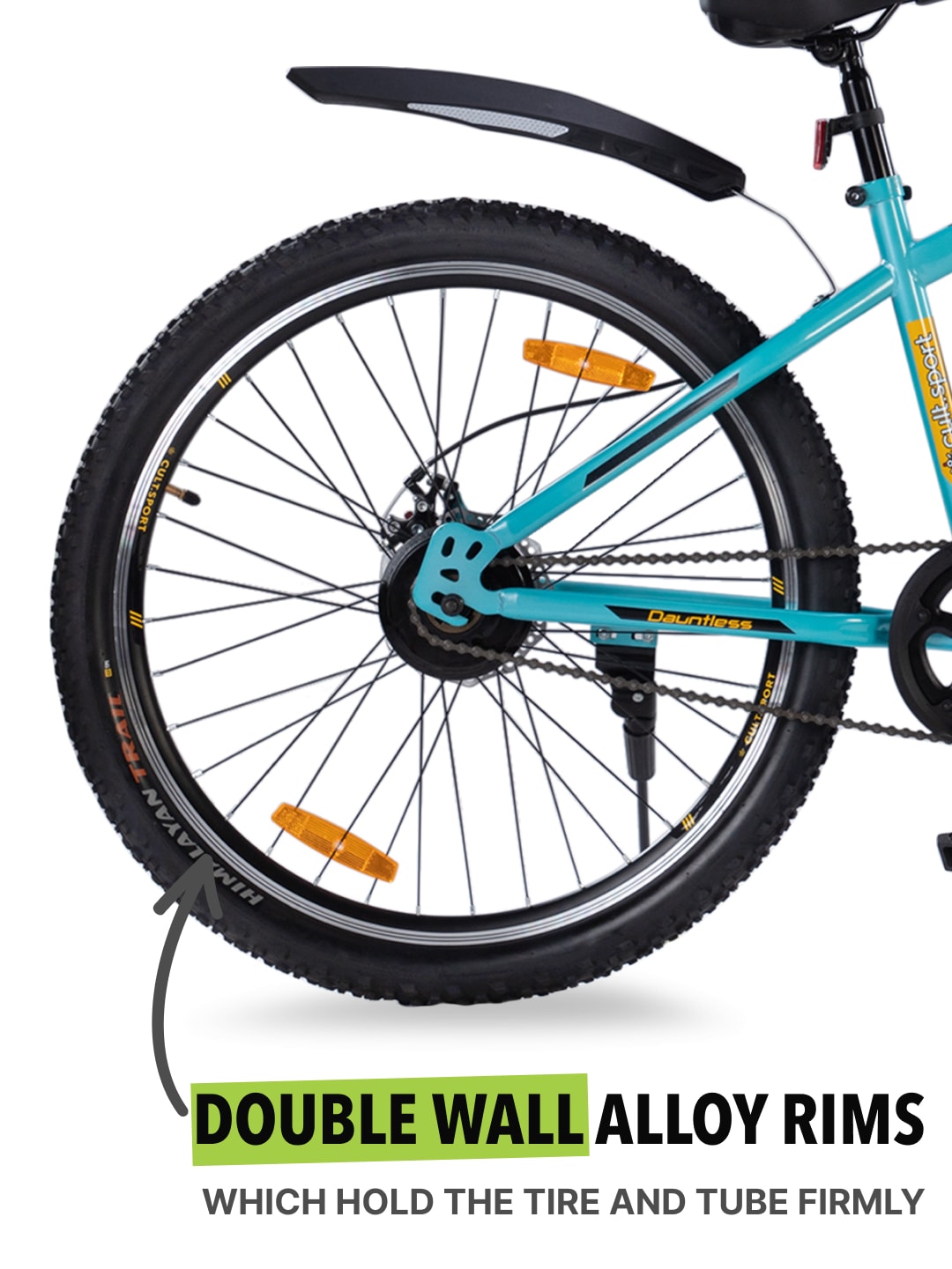 DAUNTLESS27.5TYELLOWBLUE Steel Single Speed 27.5 inch Mountain Cycle with Front Suspension, Double Wall Rim and Dual Disc Brake