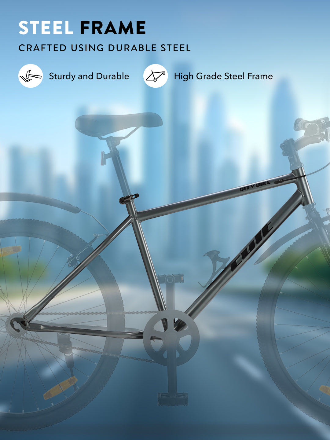 City Bike Steel Frame Single Speed Cycle 26 inch with Single Wall Rim, Rigid Fork,V Brakes,Grey