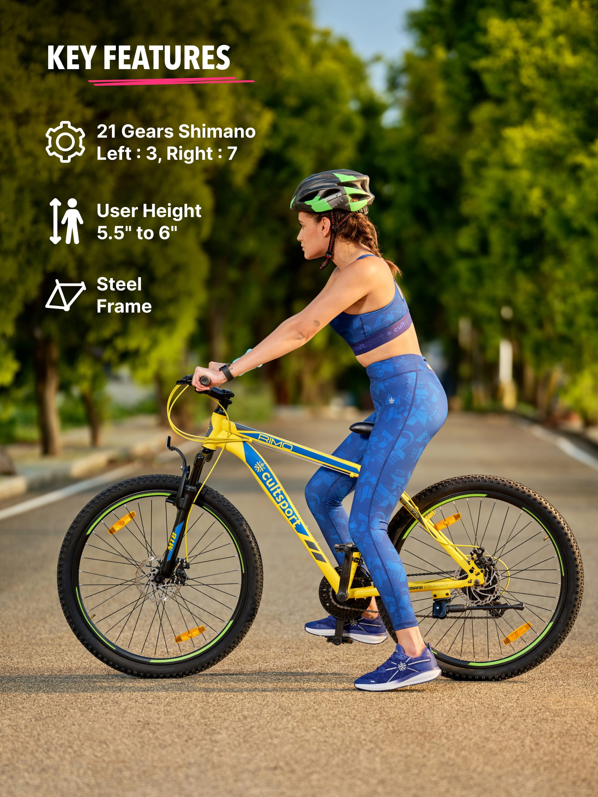 Rimo Steel 21 Speed Shimano Gear 27.5 inch Mountain Cycle, Dual Disc Brake, Front Suspension Double Wall Alloy Rim, Yellow, Free Trainer Sessions, Cycling Event