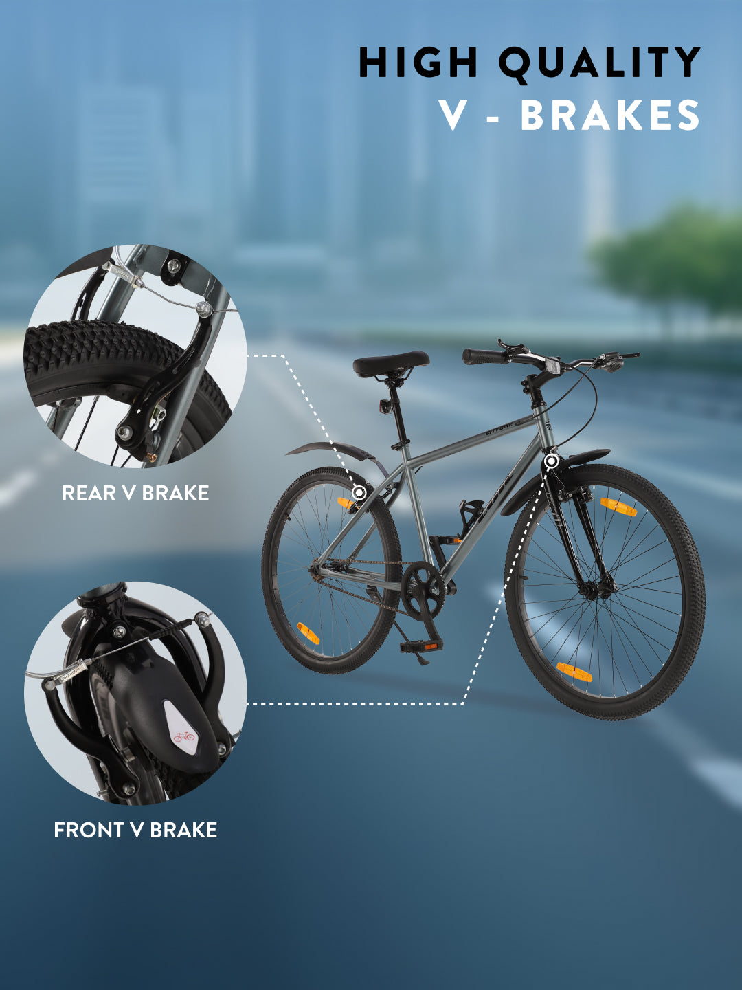 City Bike Steel Frame Single Speed Cycle 26 inch with Single Wall Rim, Rigid Fork,V Brakes,Grey