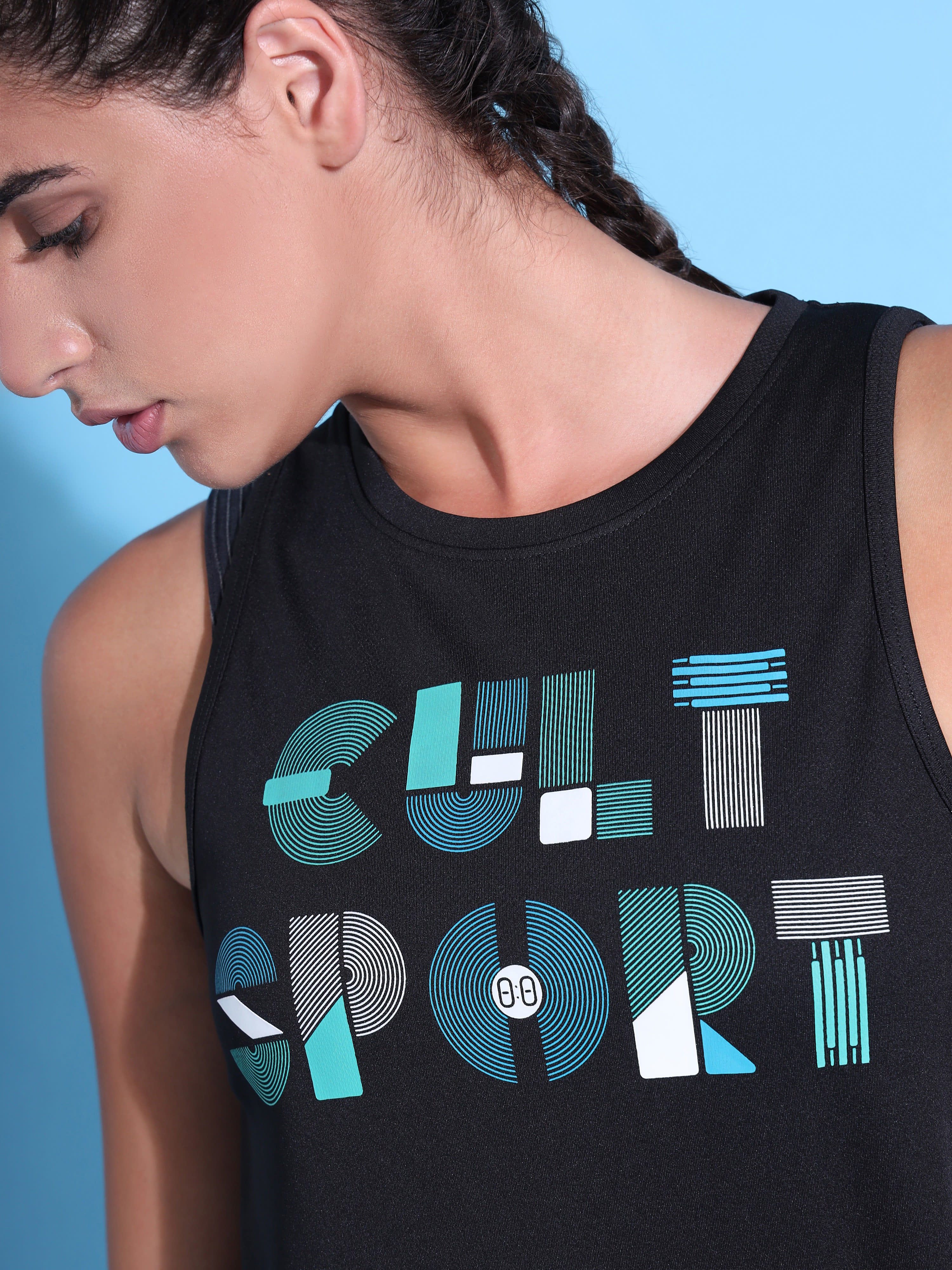Graphic Print Cropped Gym T-shirt